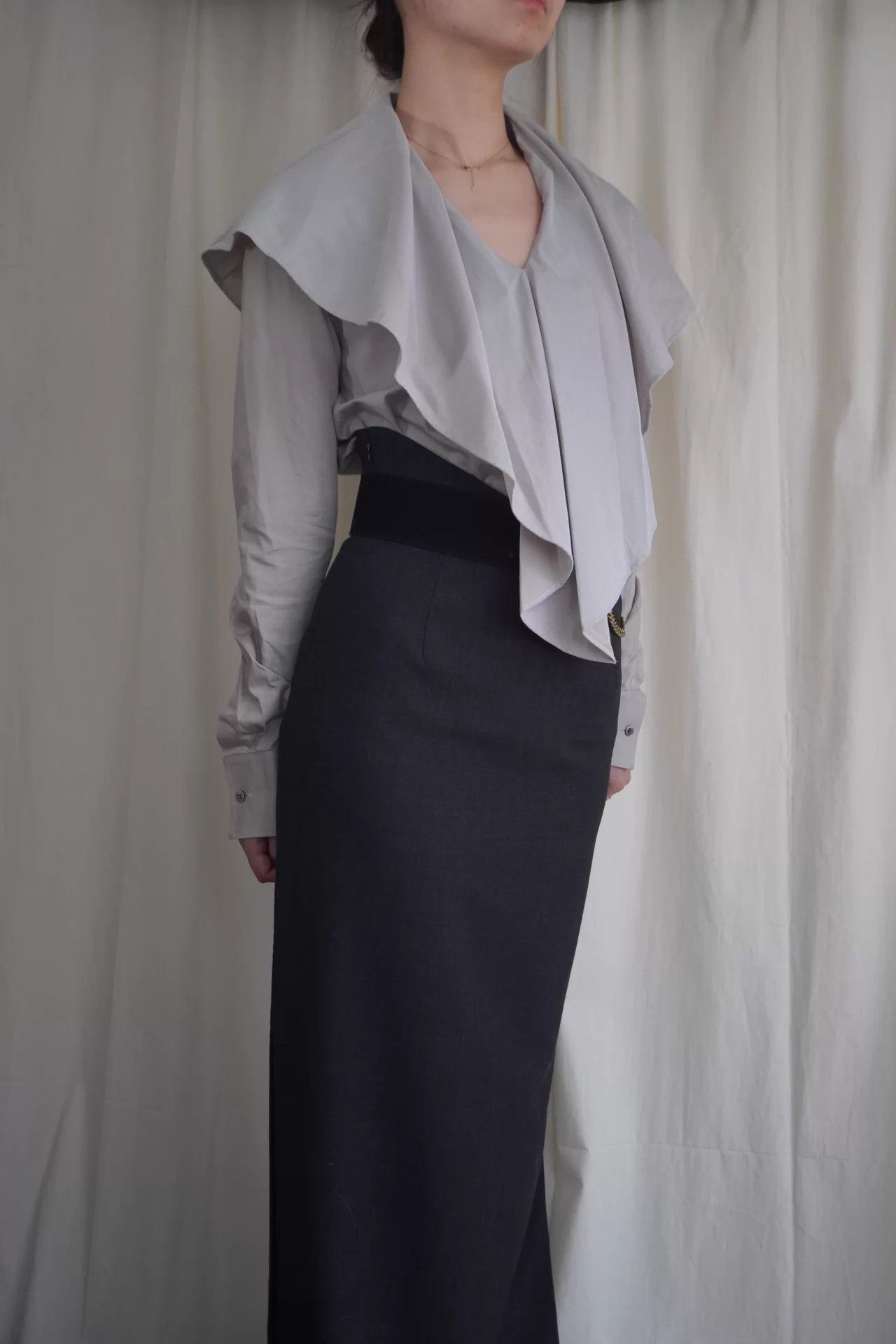Masaki Matsushima MASAKIMATSUSHIMA 98 Gray Tulle-Collar Shirt Wmn's M Size M / US 6-8 / IT 42-44 - 4 Thumbnail