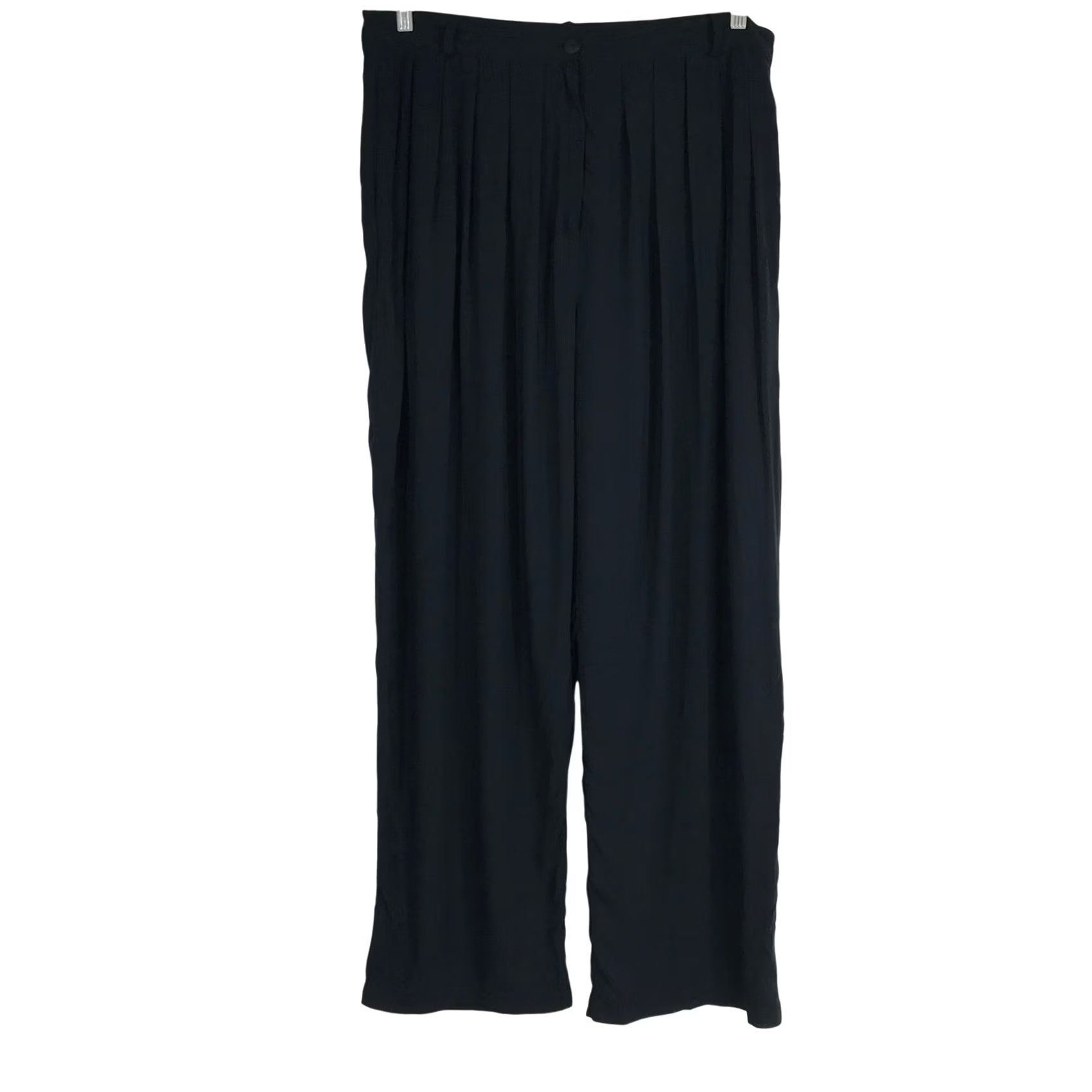 Vintage Na Nin Black Rayon Pleated Wide Leg Trousers Women XXL Made in USA – Minimalist Fashion Pants for Business, Casual & Workwear Size 40" / US 18 - 2 Thumbnail