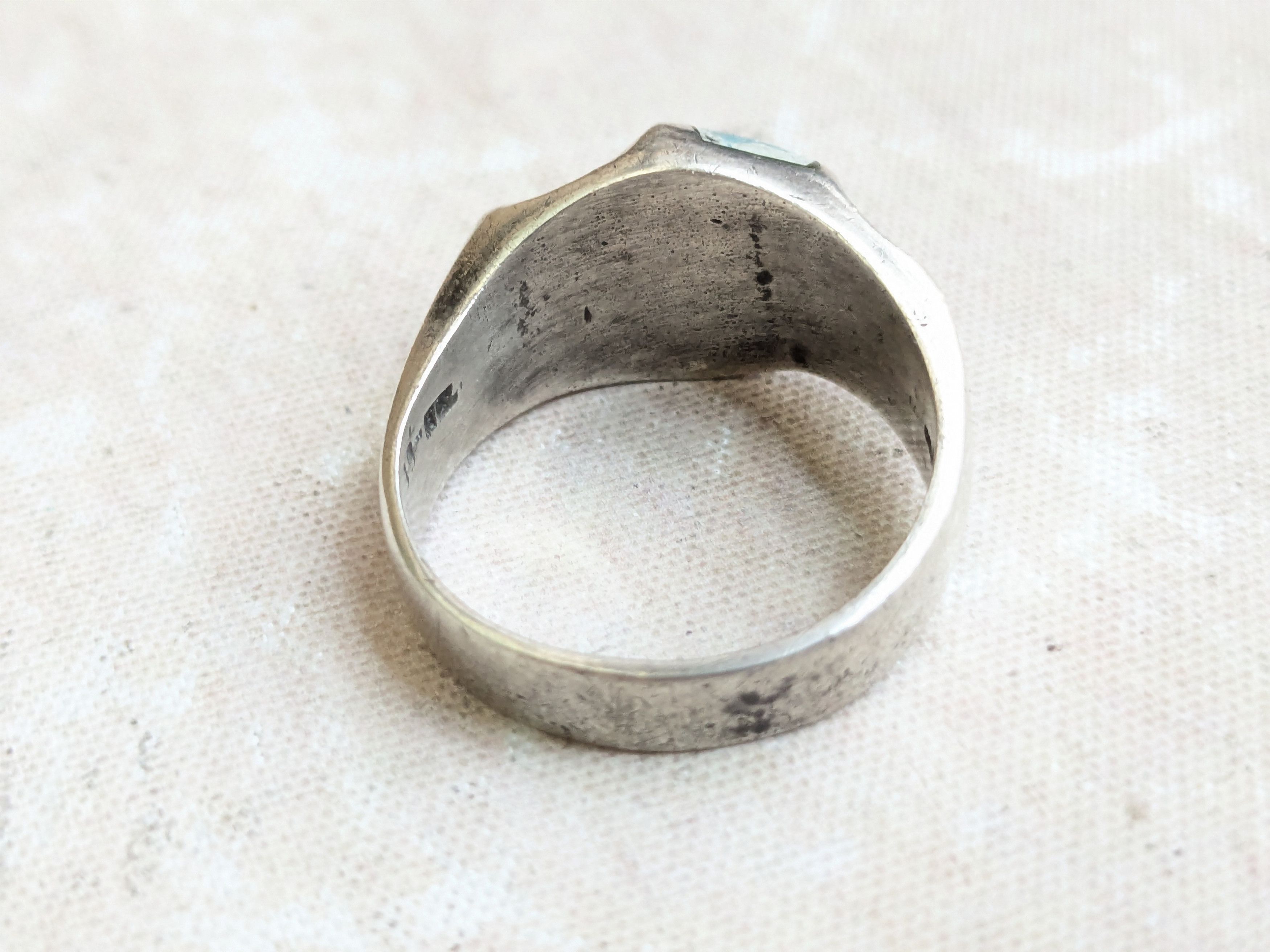 Sterling Silver Vintage Sterling Silver Ring Turquoise Taxco Inlay 12 Size ONE SIZE - 6 Thumbnail