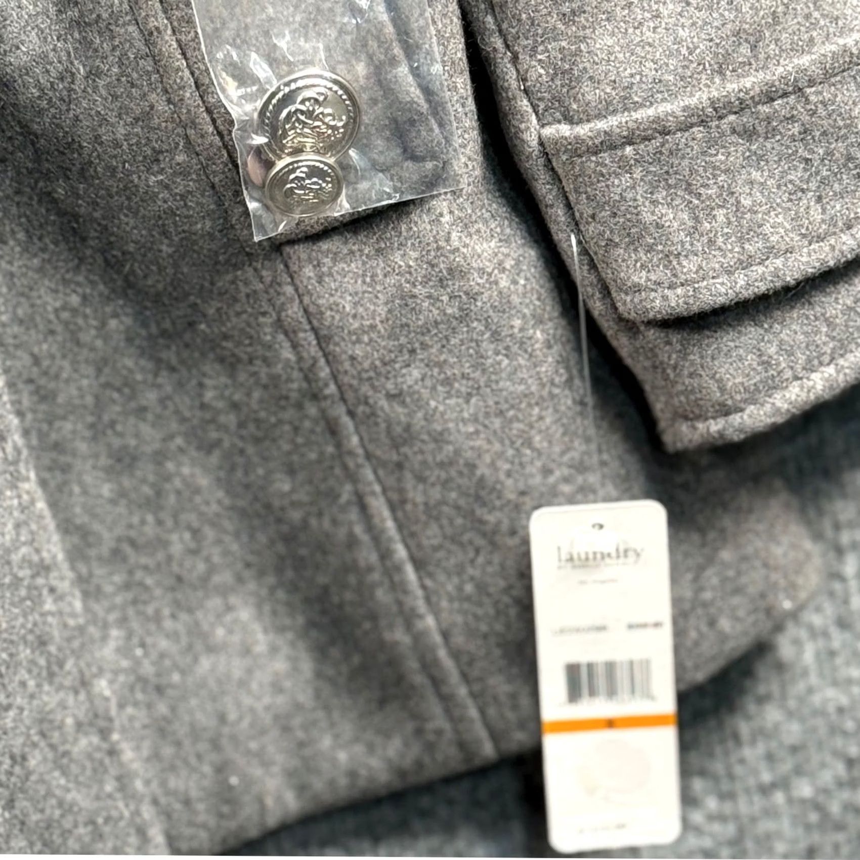 Laundry by Shelli Segal Laundry by Shelli Segal S Grey Wool Blend Belted Peacoat Jacket Silver Buttons Size S / US 4 / IT 40 - 3 Thumbnail
