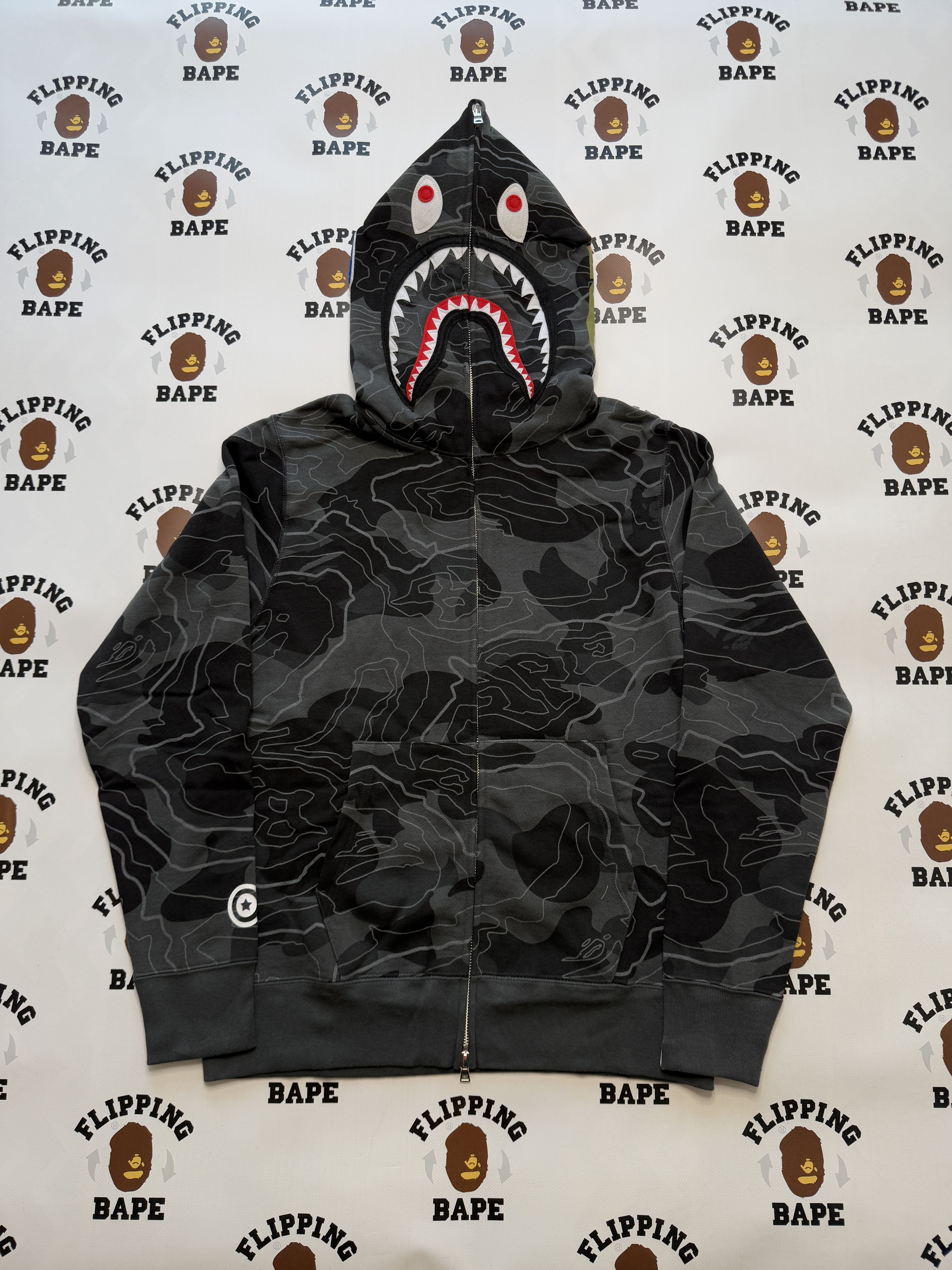 BAPE LAYERED LINE CAMO SHARK FULL ZIP HOODIE