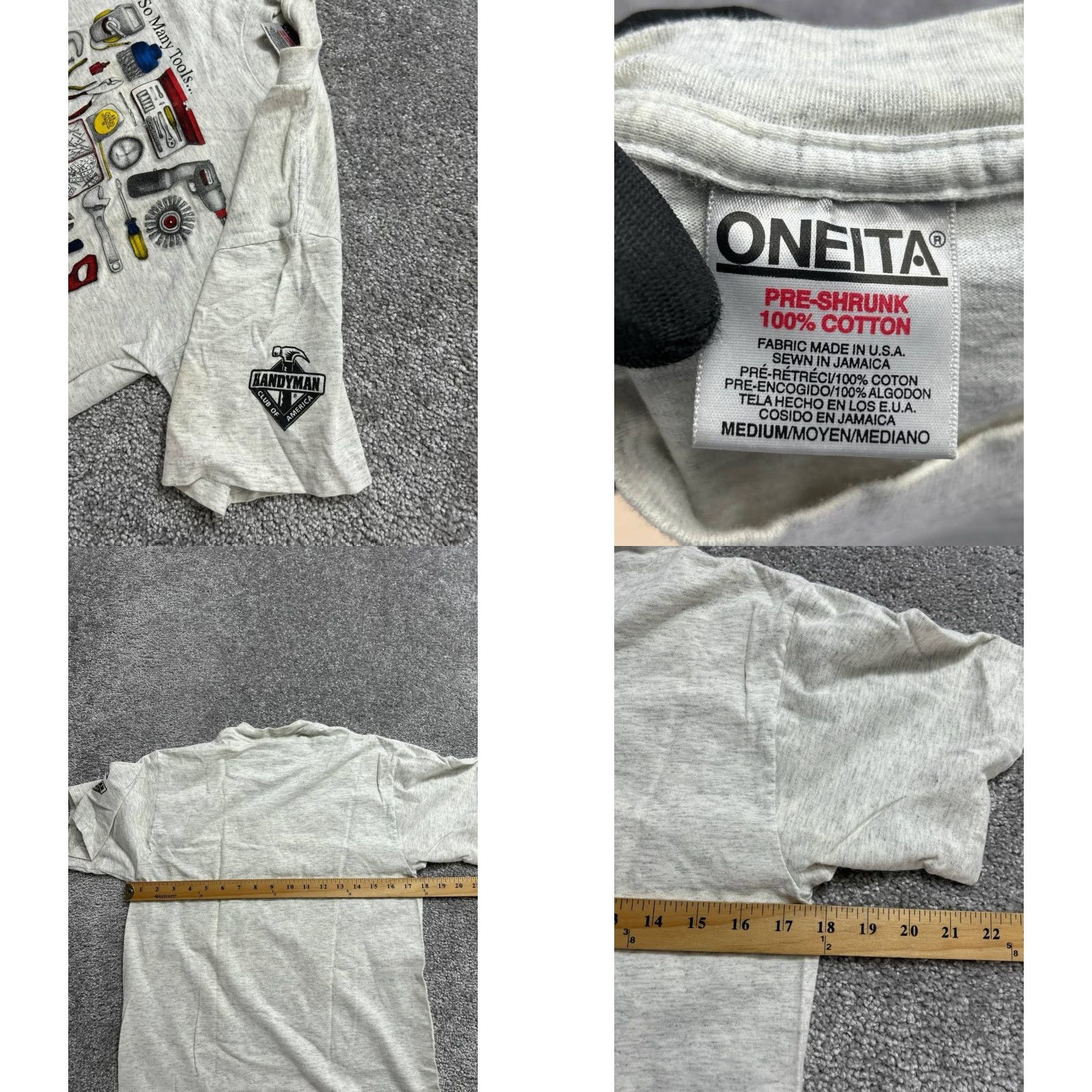 Vintage Oneita T Shirt Mens Medium Gray Graphic So Many Tools So Little Time Handyman Size US M / EU 48-50 / 2 - 8 Thumbnail