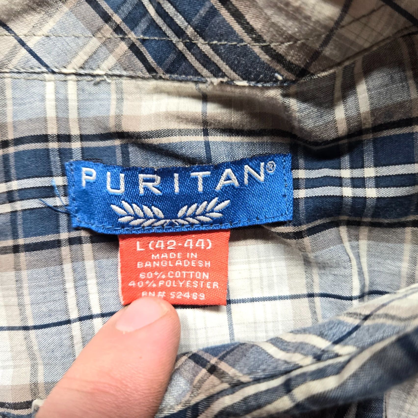 Vintage VINTAGE Puritan Blue Plaid Button-Up Long Sleeve Shirt Adult Men's Large Size US L / EU 52-54 / 3 - 3 Thumbnail