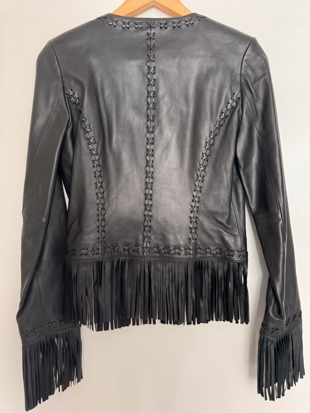 Other Caché Black Leather Fringe Jacket US 4 Western Boho Zip Size S / US 4 / IT 40 - 10 Thumbnail