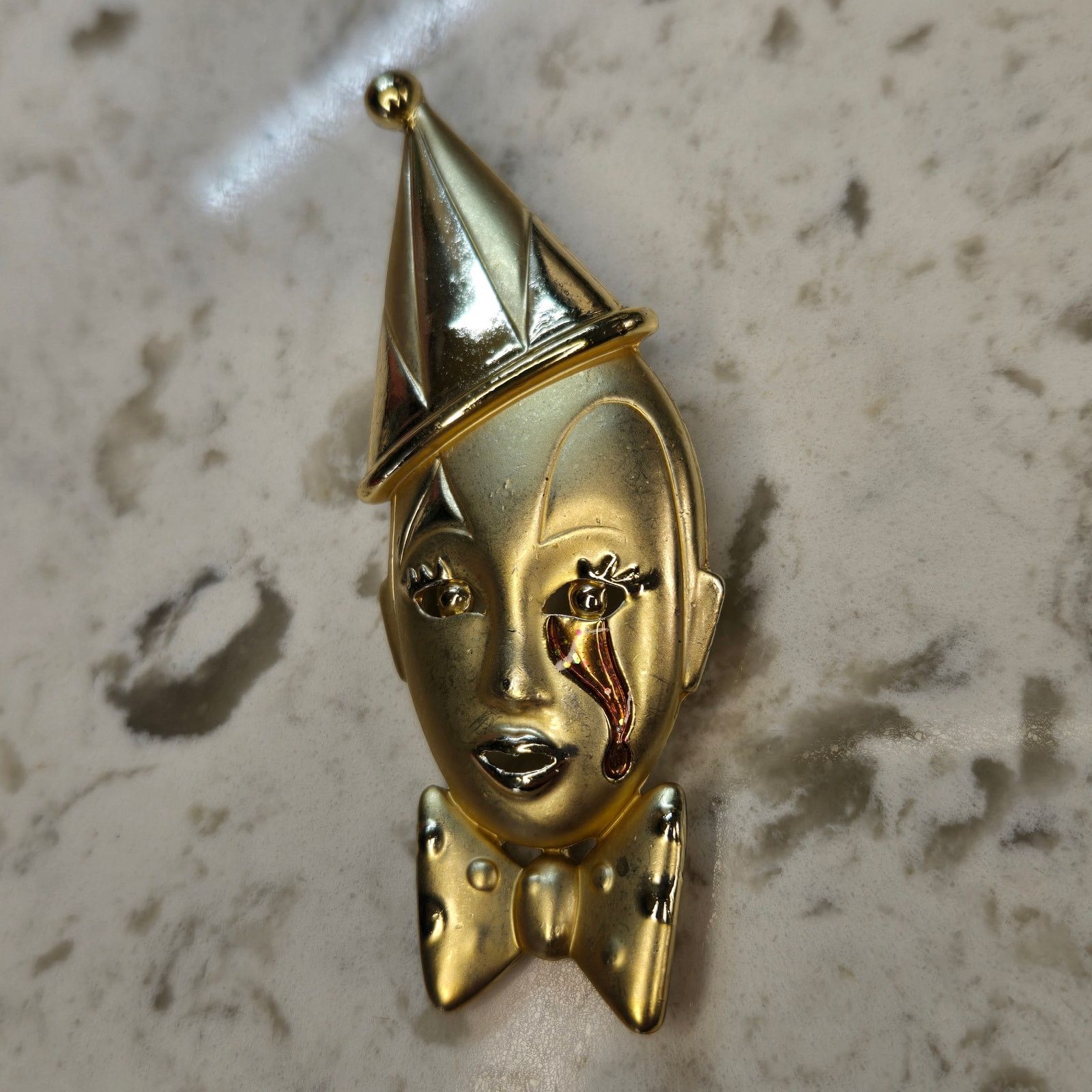 Vintage Vintage 1980s Pierrot Sad Clown Brooch, Art Deco Revival Size ONE SIZE - 3 Thumbnail