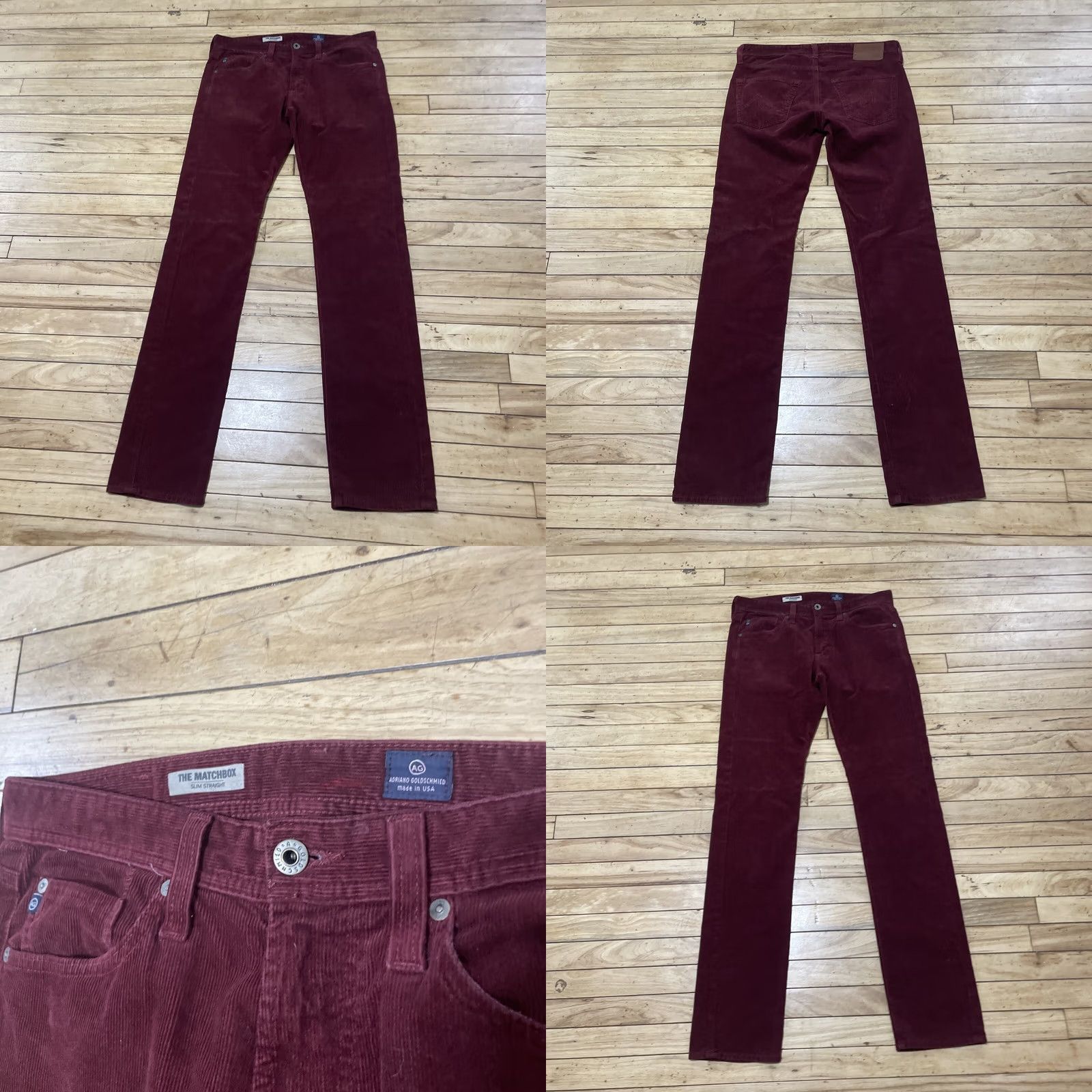 Vintage ADRIANO GOLDSCHMIED Corduroy Pants Men 30x35 The Matchbox Slim Straight Maroon Red Slim Chino 5-Pocket USA City Preppy Men Size US 30 / EU 46 - 10 Thumbnail