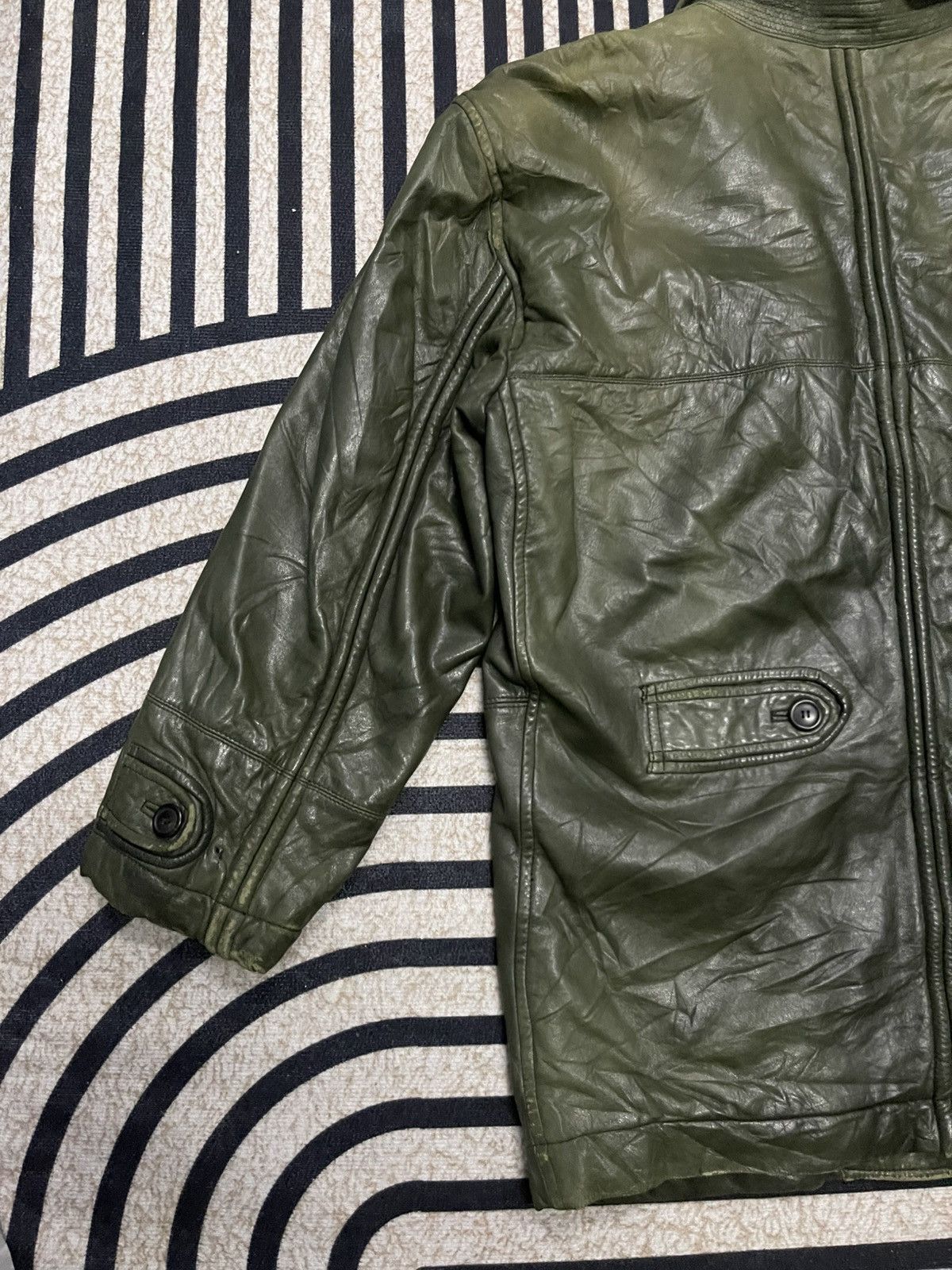 Issey Miyake VINTAGE 90s ISSEY MIYAKE SHEEPSKIN LEATHER JACKET DARK GREEN Size US M / EU 48-50 / 2 - 17 Thumbnail