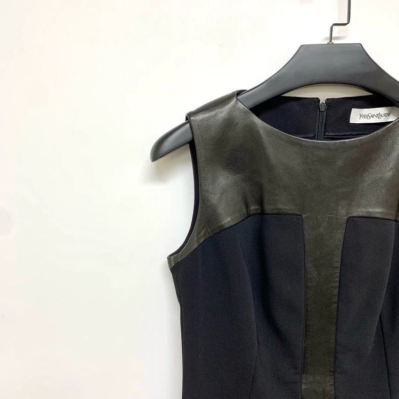 Yves Saint Laurent YSL Black Leather Panel Dress Size 40-2506 Size L / US 10 / IT 46 - 6 Thumbnail