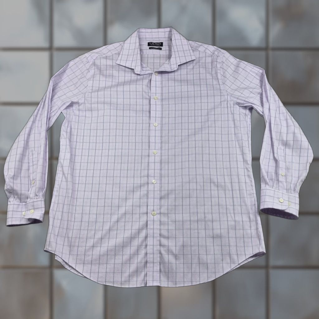 Ralph Lauren Lauren Ralph Lauren Shirt Mens 17 32/33 Purple Check Slim Fit Stretch Dress Shirt Size 46R - 1 Thumbnail
