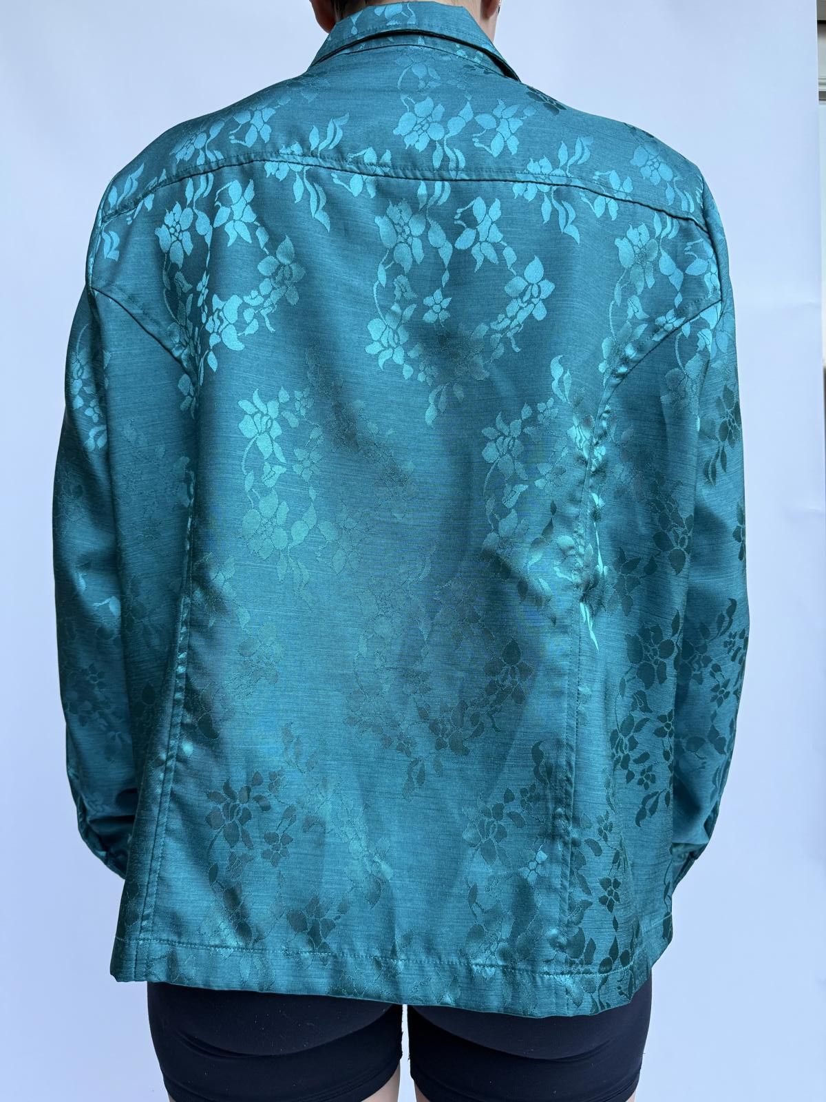 Designer Vintage Floral Zip-Up Jacket - Teal Size ONE SIZE - 3 Thumbnail