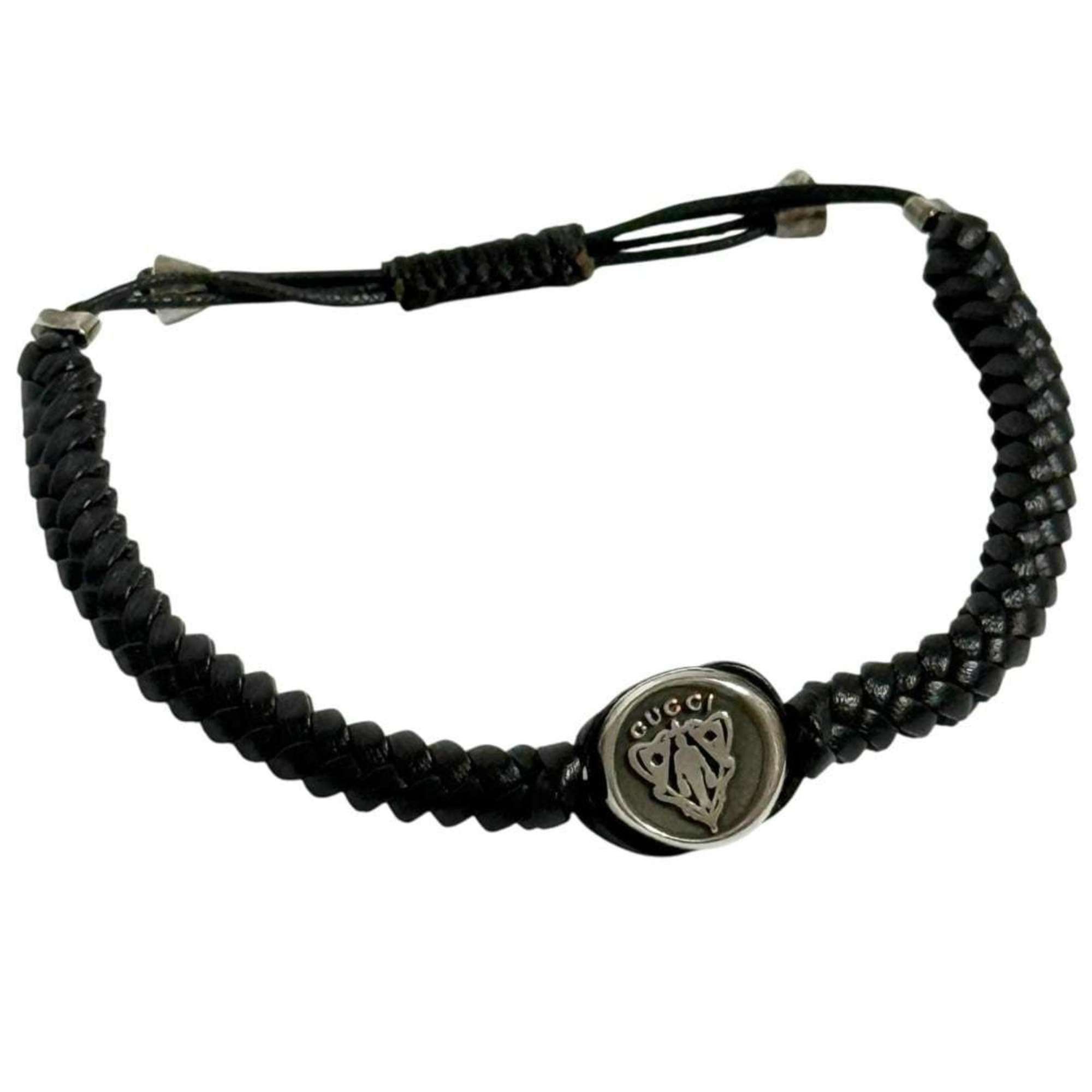 Gucci Gucci Men's Silver Leather Coin Bracelet, 16-22cm Size ONE SIZE - 1 Thumbnail