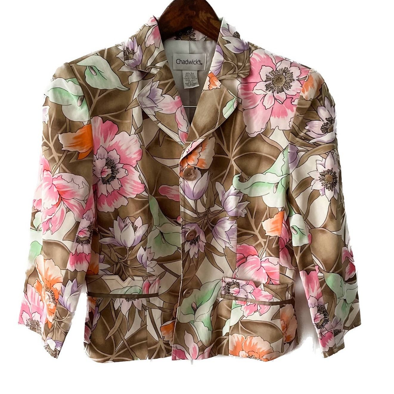 Vintage Vintage 100% Silk Floral Print 3/4 sleeve Blazer Jacket 4 Size S / US 4 / IT 40 - 1 Thumbnail