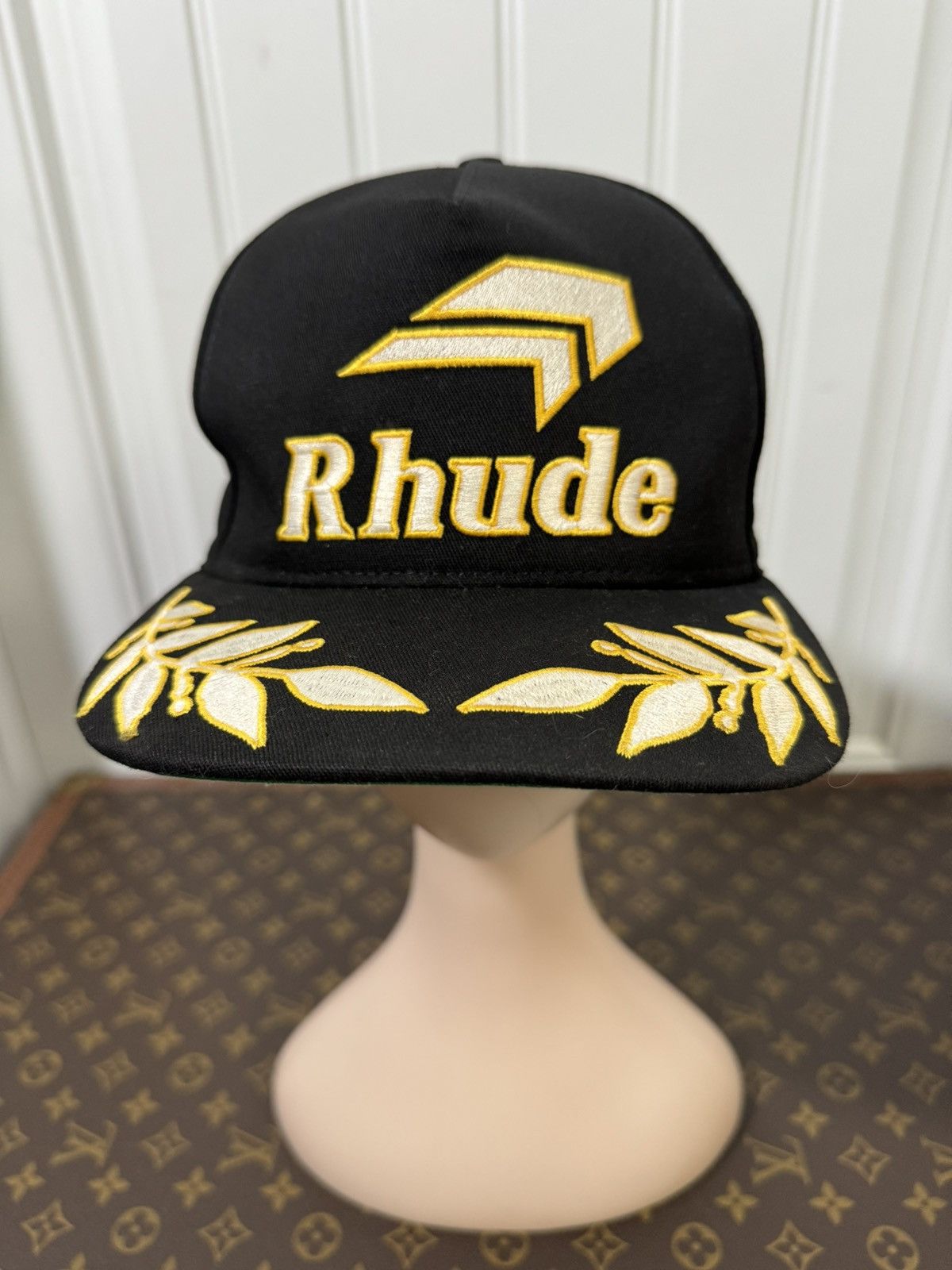 image of Rhude Gold Filigree Snapback in Black, Men's