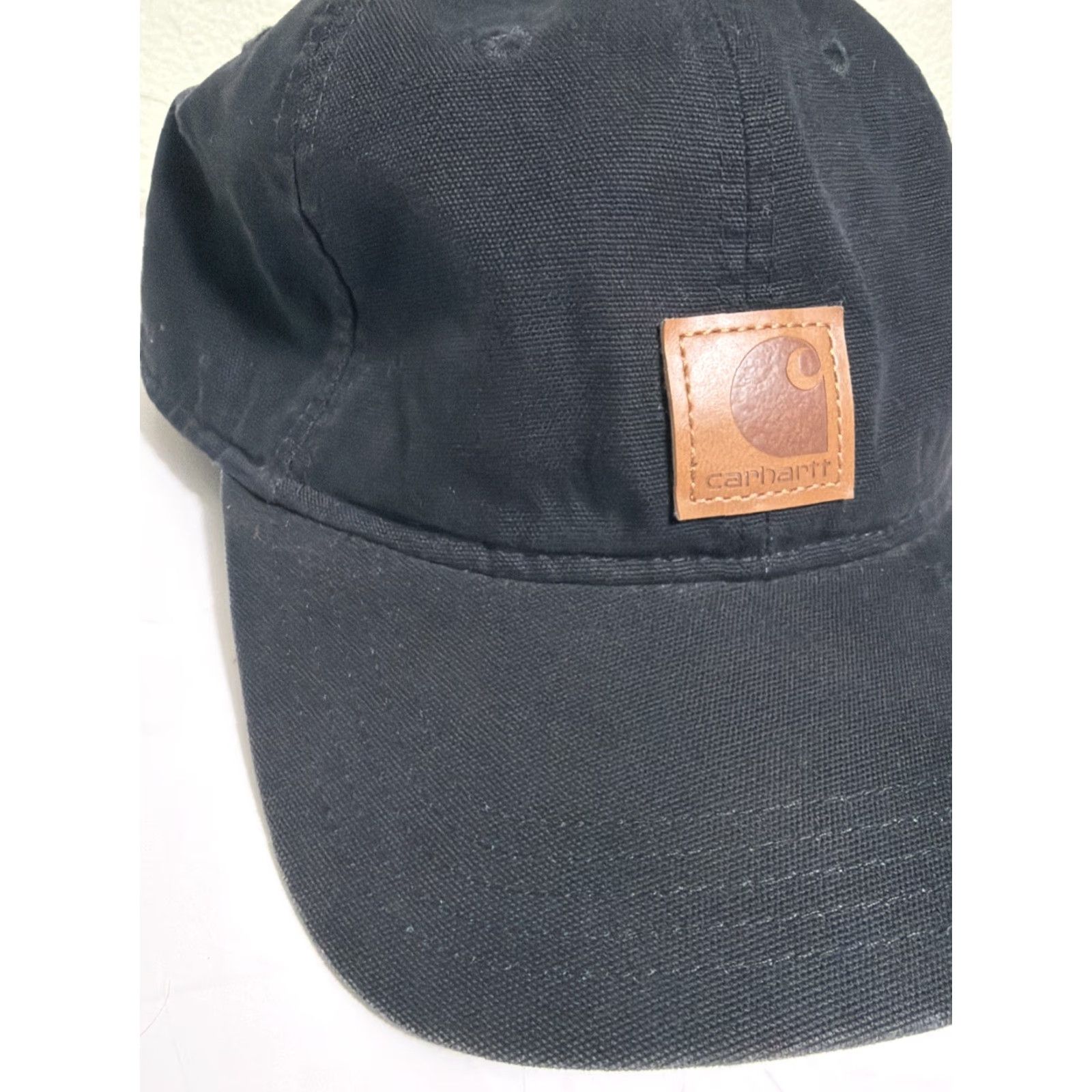 Carhartt Carhartt Hat Strapback Black Leather Patch Adjustable Hook Loop Hat Mens One Size Baseball Cap Size ONE SIZE - 4 Thumbnail