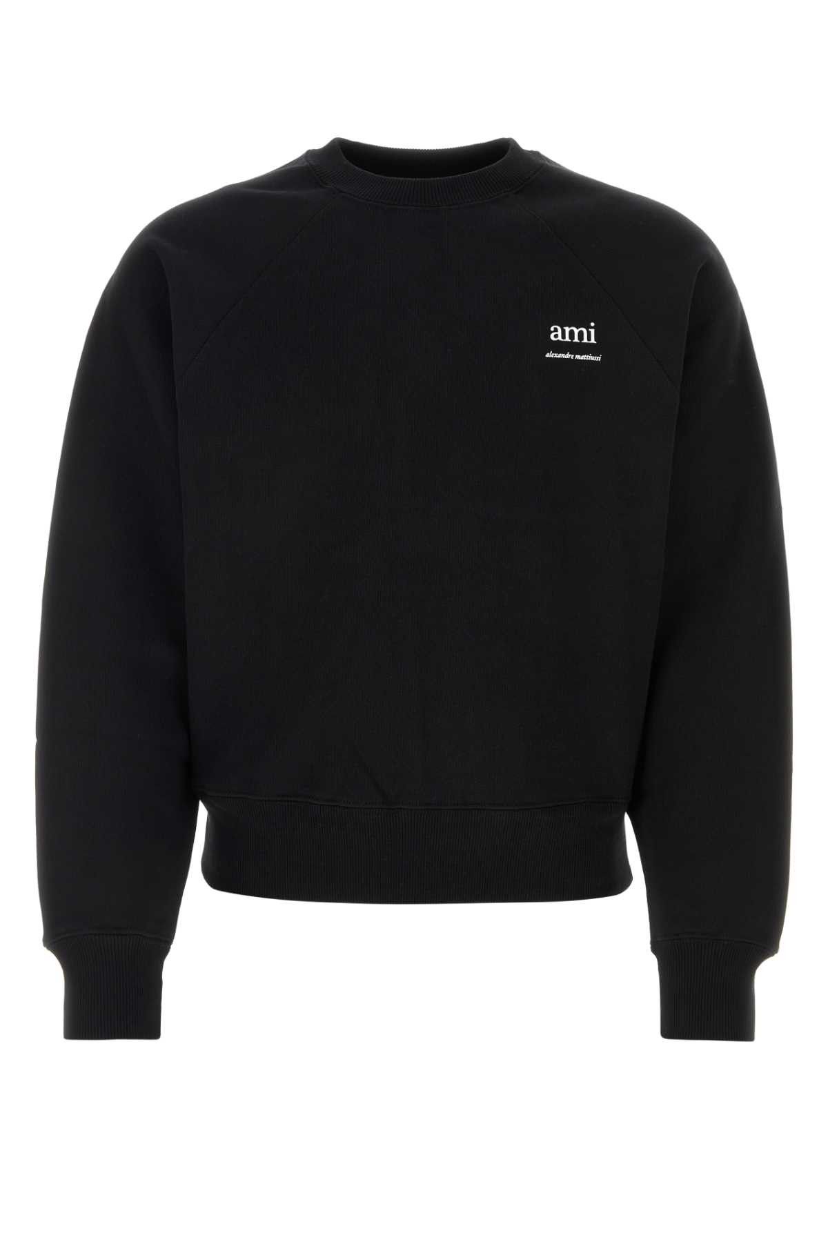 image of Ami Black Stretch Cotton Sweatshirt, Men's (Size Large)