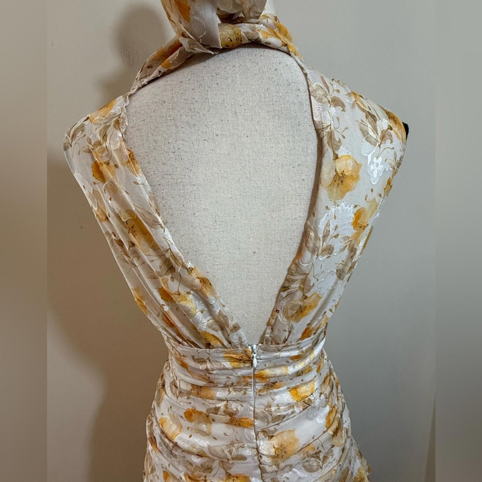 Other Mika Gala Bollywood floral mini dress cream yellow tan SZ 8 Size M / US 6-8 / IT 42-44 - 5 Thumbnail