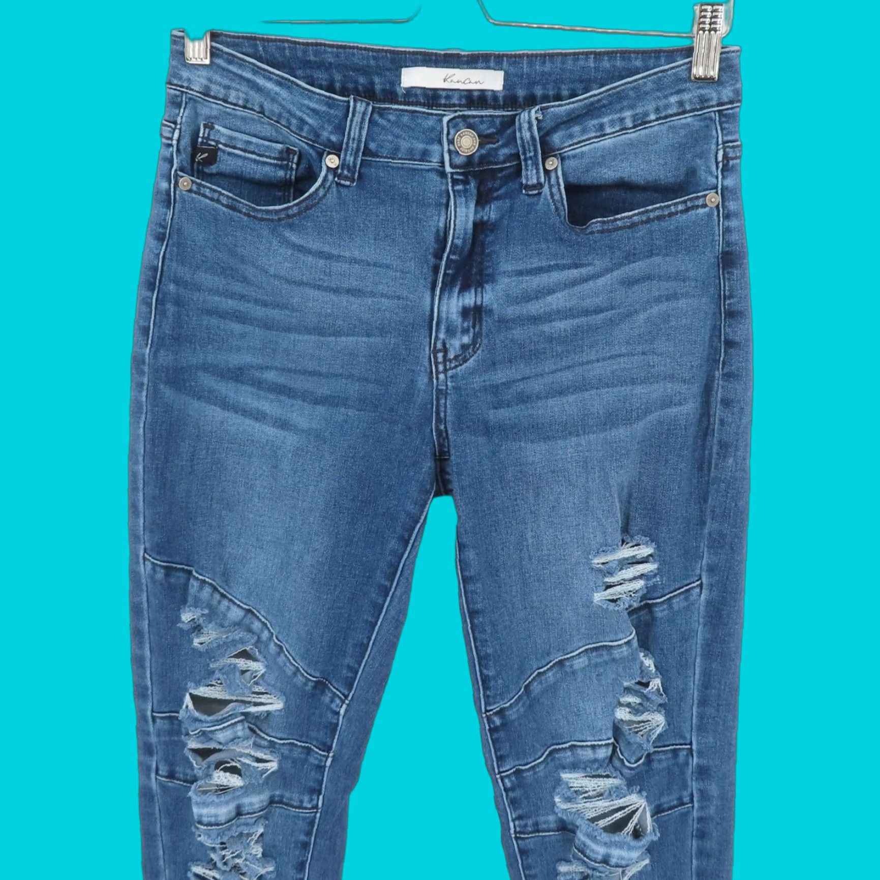 Vintage Kancan Jeans Women 29 Style KC6184M Blue Distressed Slashed Moto 5-Pocket Denim Skinny Pants Size 29" - 1 Thumbnail