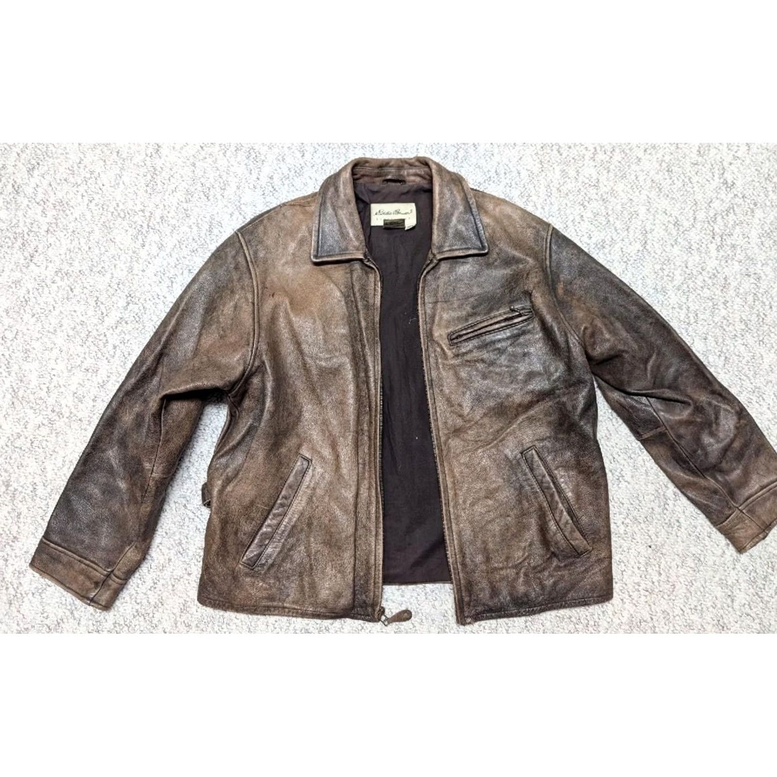Eddie Bauer VINTAGE Eddie Bauer Motorcycle Jacket Womens M Brown Leather Patina 1990s Distressed Vintage Patina Leather Jacket Womens M Size M / US 6-8 / IT 42-44 - 5 Thumbnail