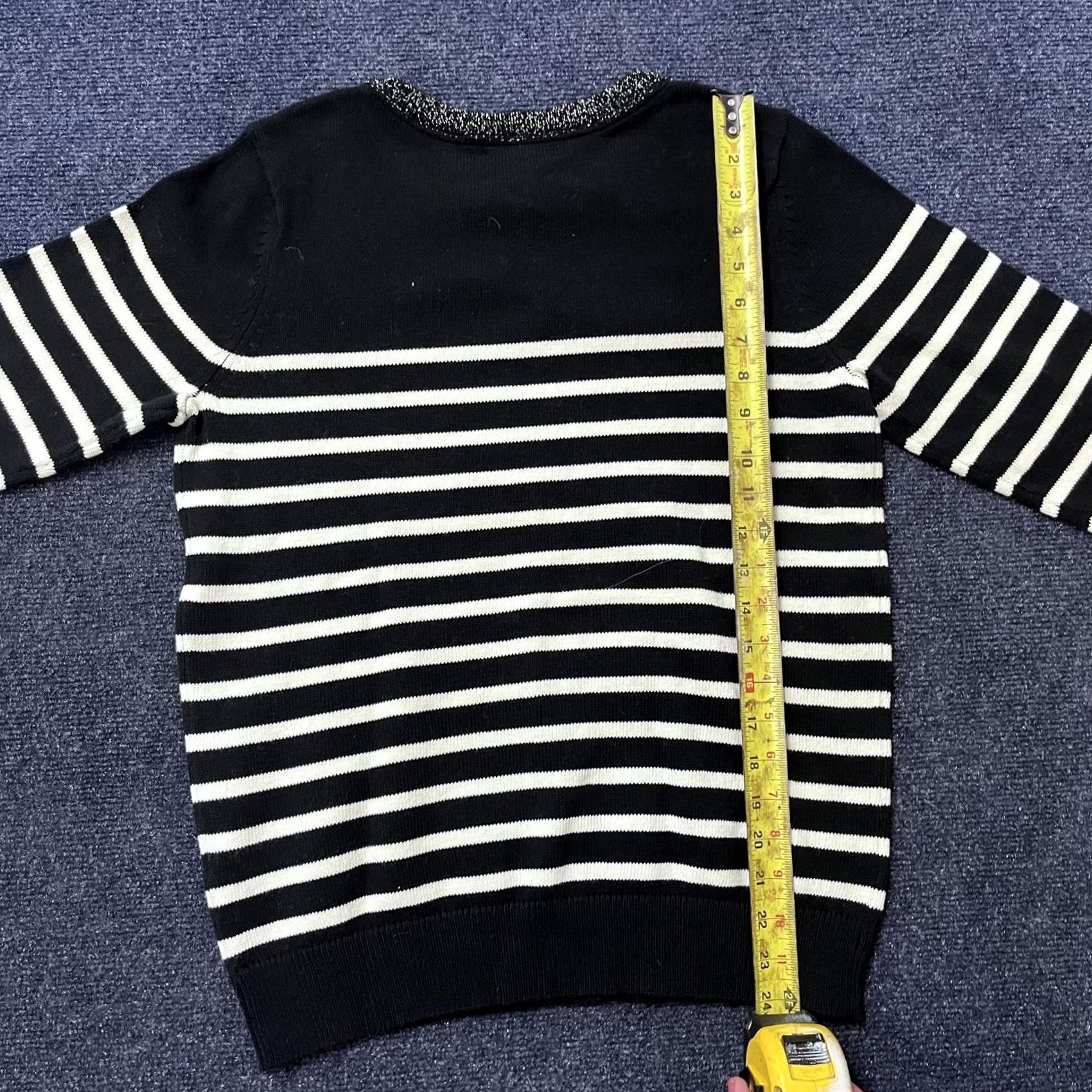 Charter Club Charter Club Sweater Womens Medium Black White Stripe Crewneck Shoulder Buttons Size M / US 6-8 / IT 42-44 - 6 Thumbnail