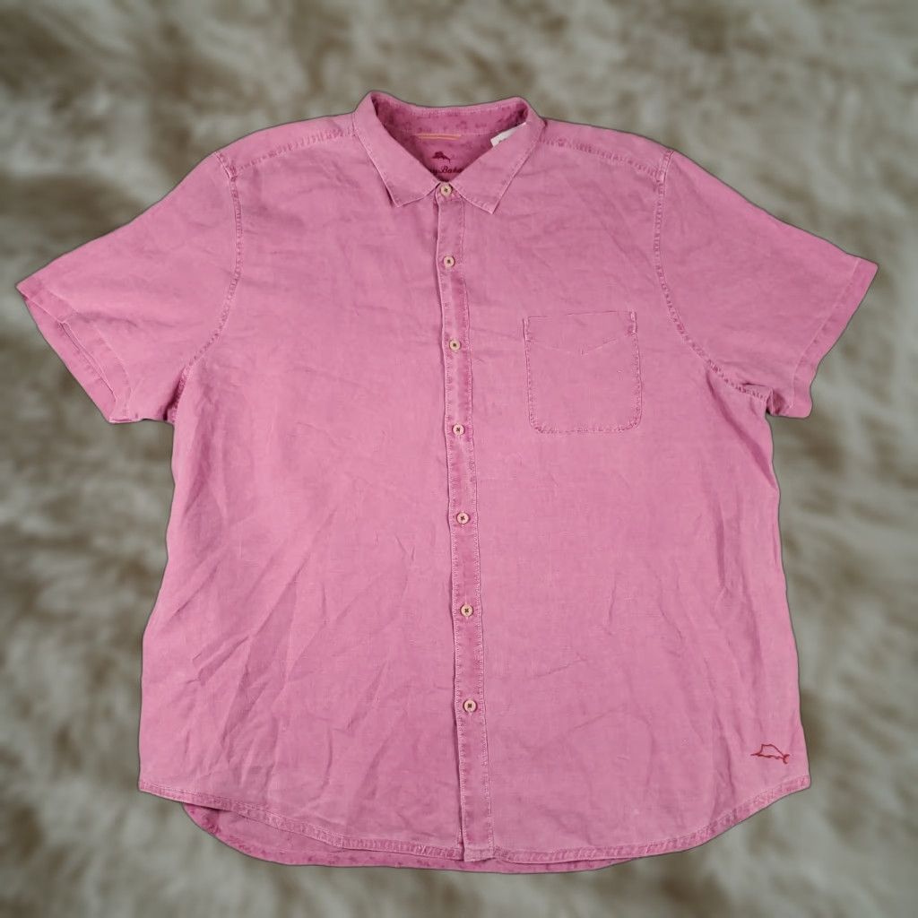 Tommy Bahama Tommy Bahama Hawaiian Shirt Mens 3XL Pink Linen Short Sleeve Button-Up Size US XXL / EU 58 / 5 - 1 Thumbnail