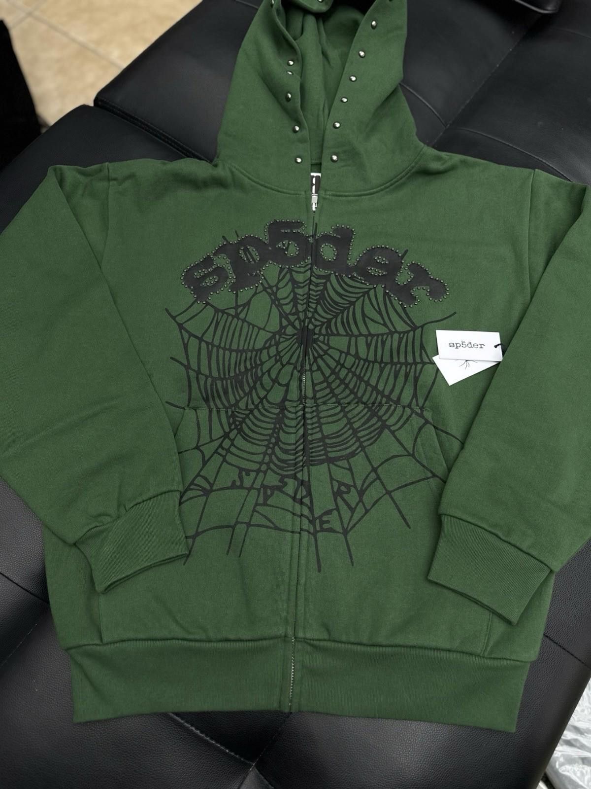 Sp5der Sp5der Worldwide Green Zip Up Studded Hoodie Size Medium Size US M / EU 48-50 / 2 - 2 Thumbnail