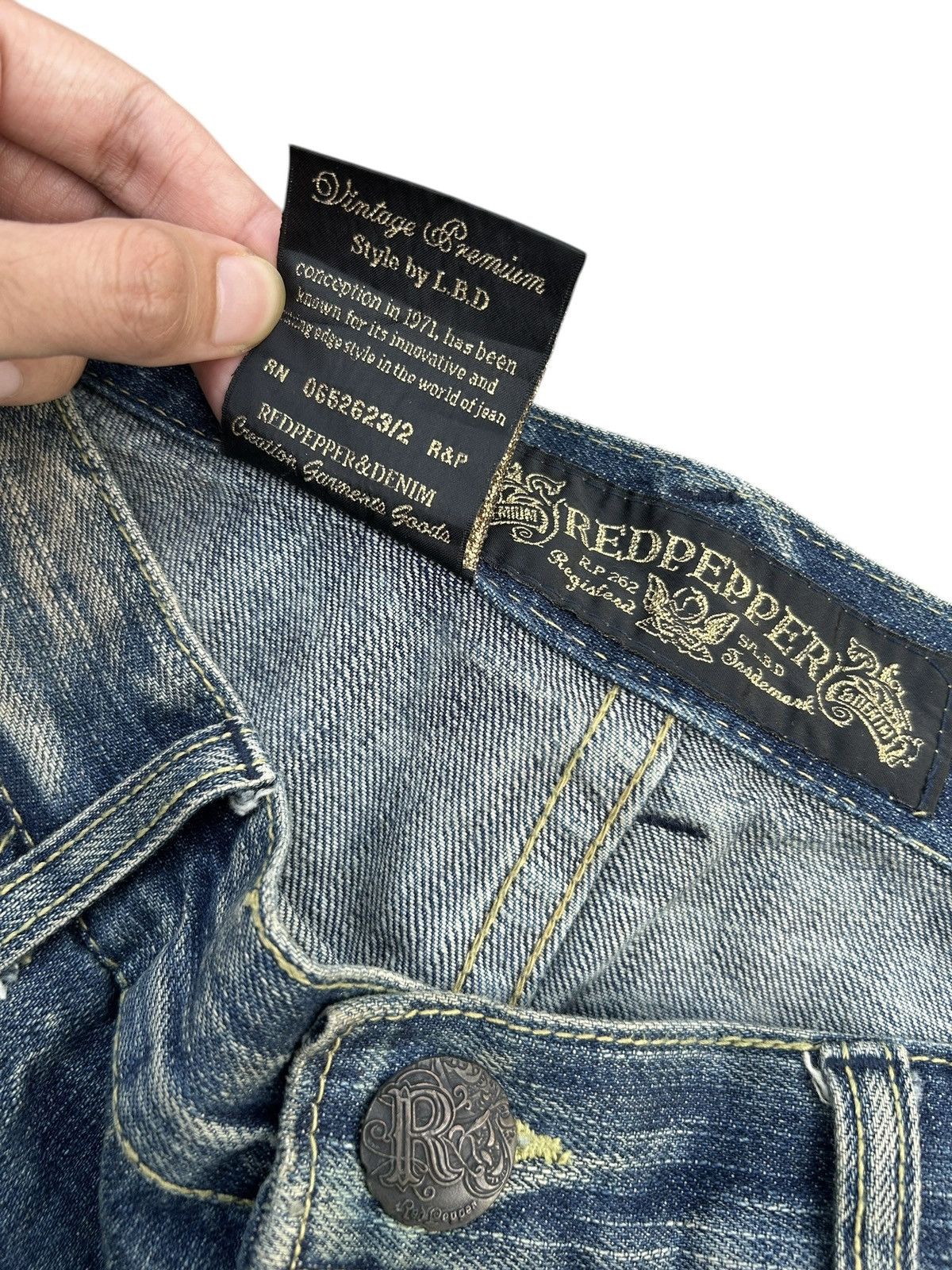 Kapital RED PEPPER GOLD LABEL PUNK DISTRESSED DENIM JEANS Size US 35 - 12 Thumbnail
