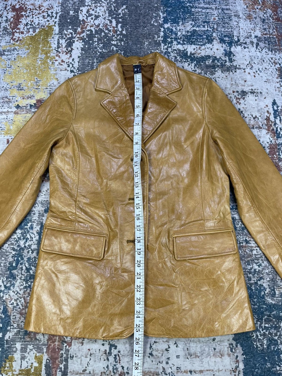 Japanese Brand Pour La Frime Butterscotch Buffalo Hide Leather Blazer Size XS / US 0-2 / IT 36-38 - 14 Thumbnail