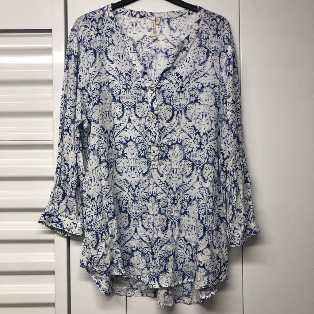 Other Grand & Greene Blue White Geometric Button-Up Blouse, Size X Size XL / US 12-14 / IT 48-50 - 1 Thumbnail