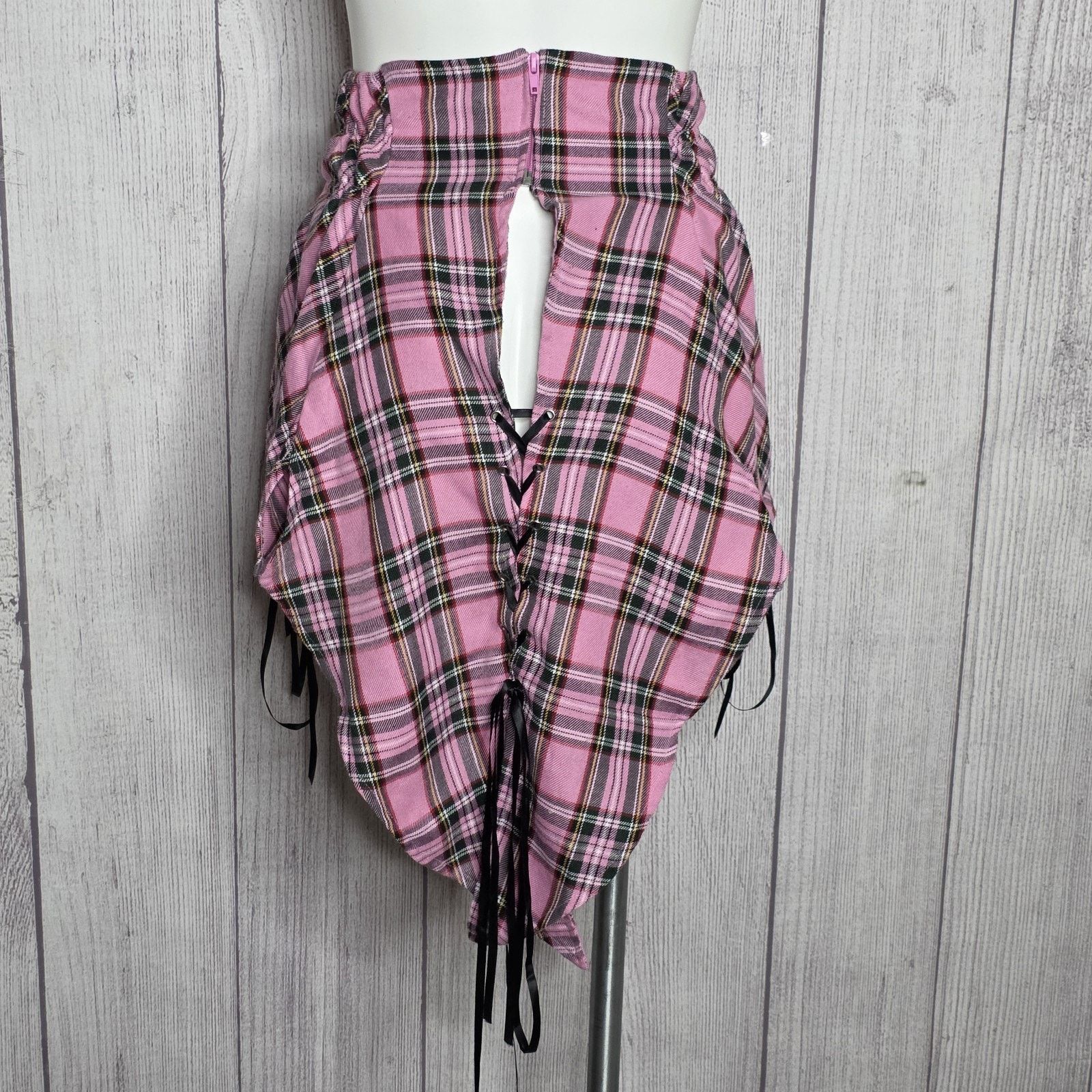 Vintage BODY LINE Y2K Lolita Goth Schoolgirl Plaid Skirt Tie Jacket Size 26" / US 2 / IT 38 - 9 Thumbnail