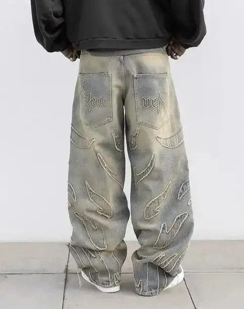 Designer × Japanese Brand × Jean Retro Raw Edge Embroidery Baggy Jeans Size US 31 - 2 Thumbnail