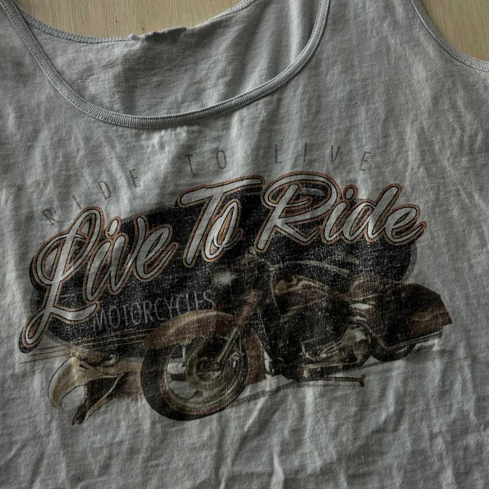 Olive Vintage Live To Ride Motorcycle Shirt Mens Small Gray Sleeveless Tank Top Biker Graphic Print Crew Neck Size US S / EU 44-46 / 1 - 2 Thumbnail