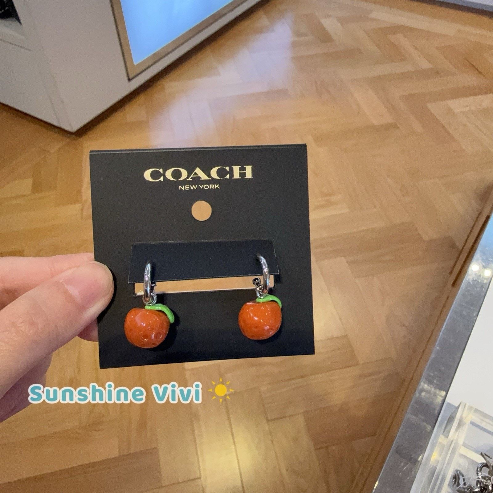 Coach NEW Coach Charm Huggie Earrings Orange CBB23 Silver/Orange Size ONE SIZE - 1 Thumbnail
