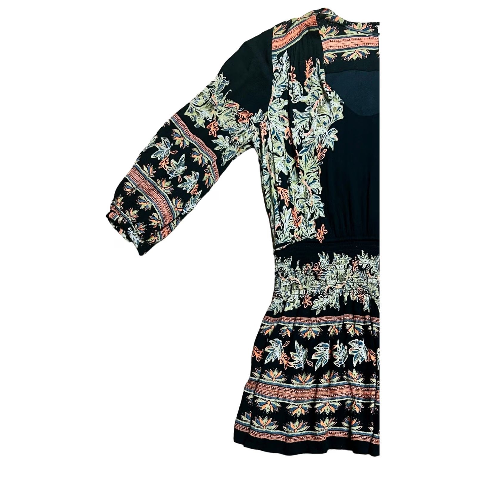 Free People Free People Moonlight Drive Printed Mini Dress Boho Tassels Women’s Size M Black Floral Asymmetric Sleeve Lined Short Dress Size M / US 6-8 / IT 42-44 - 2 Thumbnail