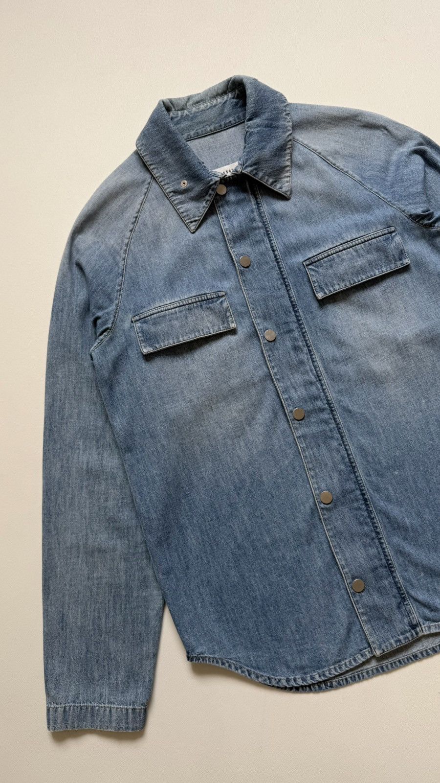 Maison Margiela S/S 19 Washed Blue Zip Denim Utility Shirt Size US M / EU 48-50 / 2 - 4 Thumbnail