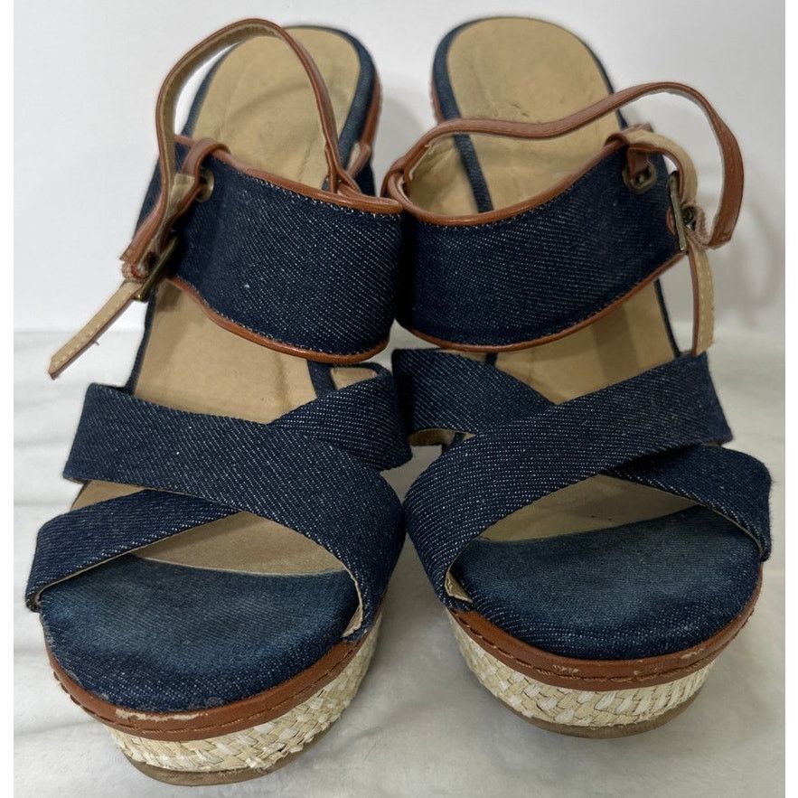 Chinese Laundry Chinese Laundry Blue Denim Tan Leather Wedge Shoes 8/38 .5 Size US 8.5 / IT 38.5 - 4 Thumbnail