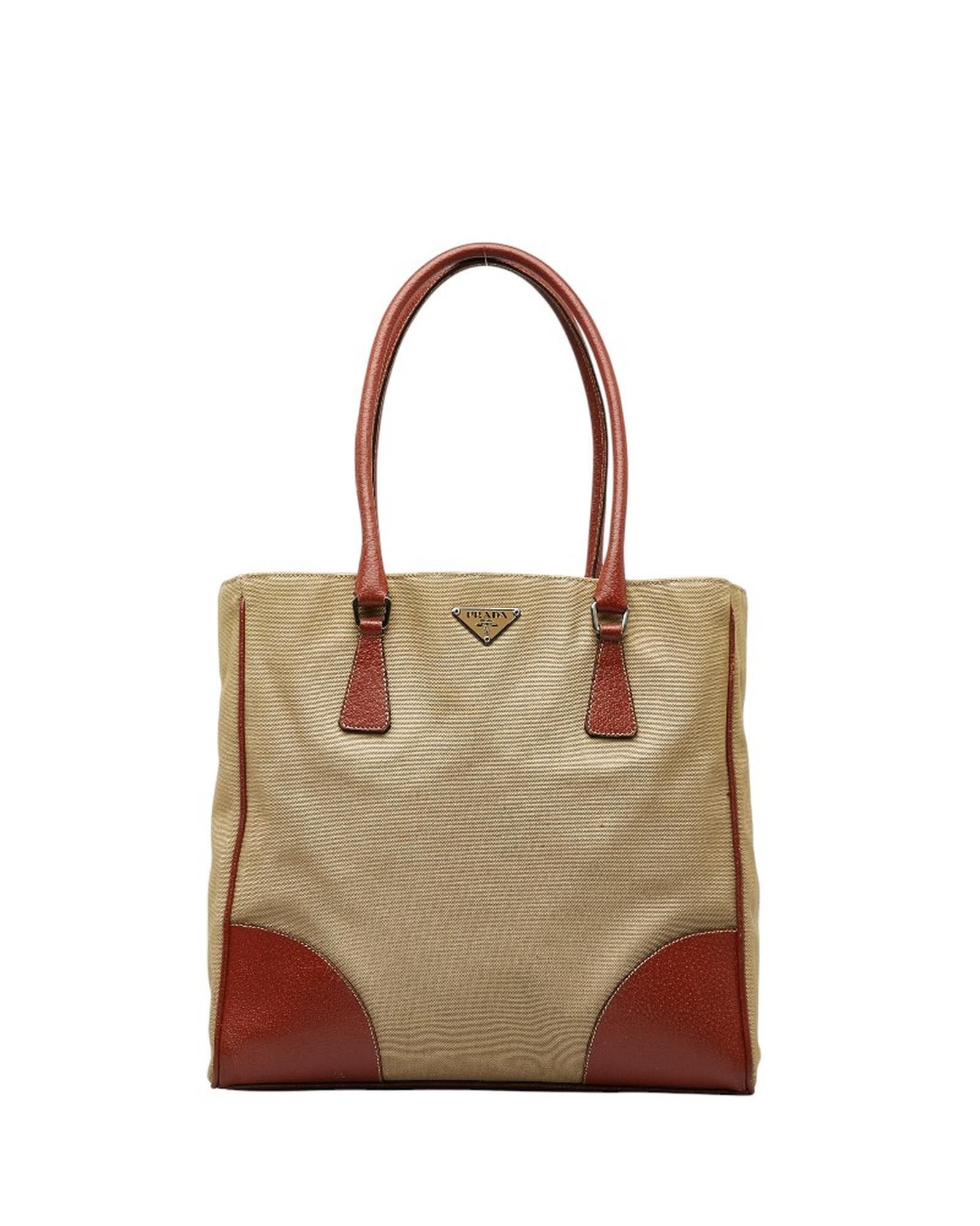 image of Prada Bronze Canvas Tote Handle Bag In Ab Condition, Women's