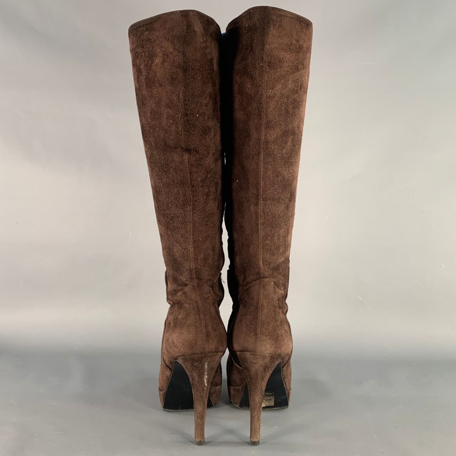Barneys New York BARNEY'S CO-OP Brown Suede Calf High Platform Stiletto Boots Size US 9 / IT 39 - 3 Thumbnail