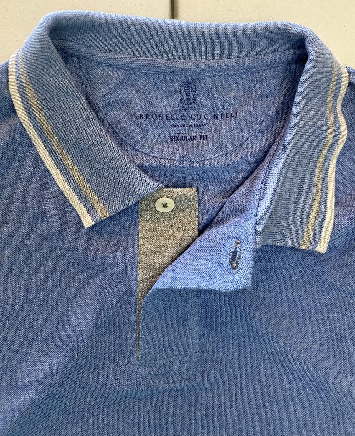 Brunello Cucinelli Brunello Cucinelli ocean/grey trim reg fit 2btn polo nwot Size US XL / EU 56 / 4 - 2 Thumbnail