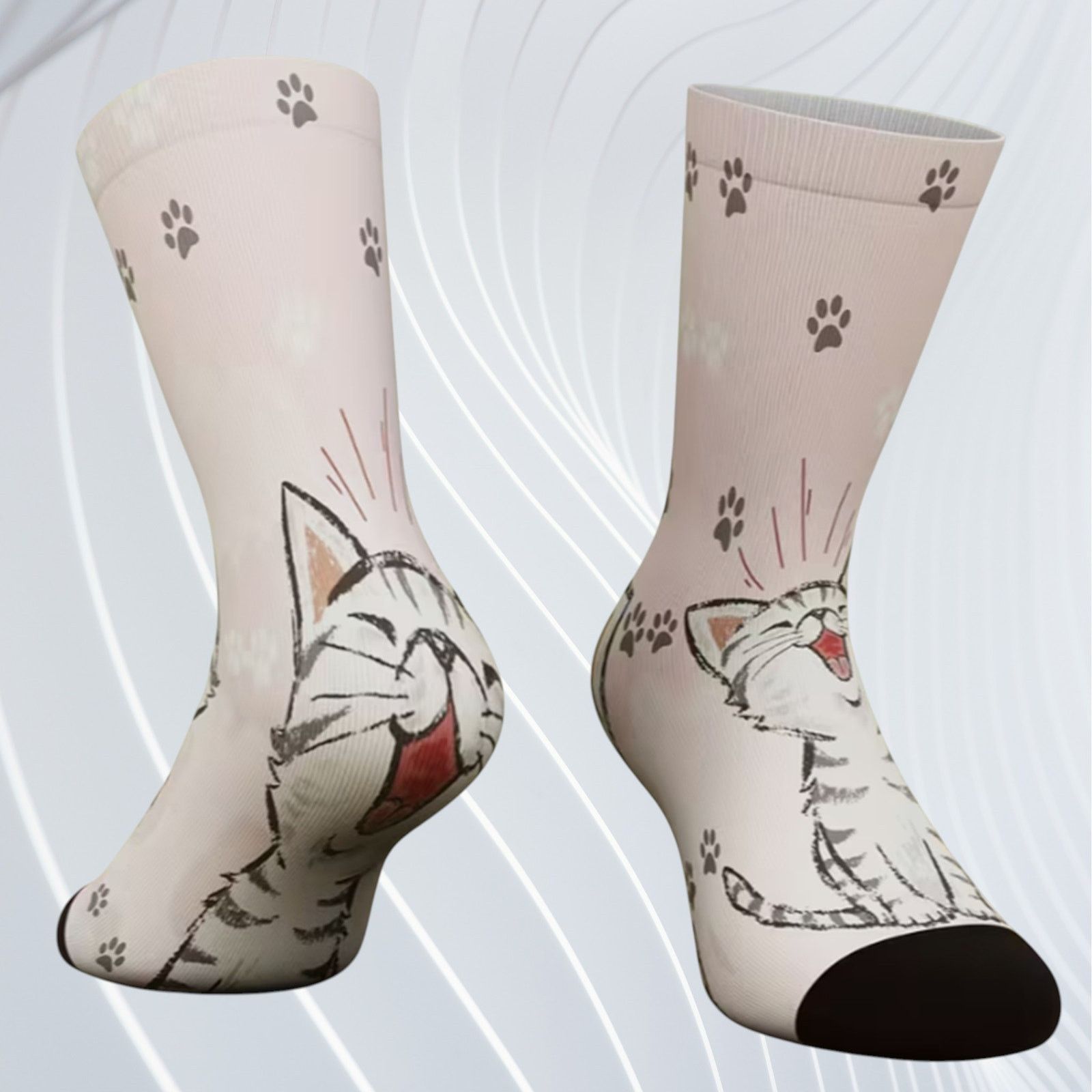Other Cat Paw Print Crew Socks | Cute Cat Lover Socks | US 7–9.5 Size ONE SIZE - 5 Thumbnail