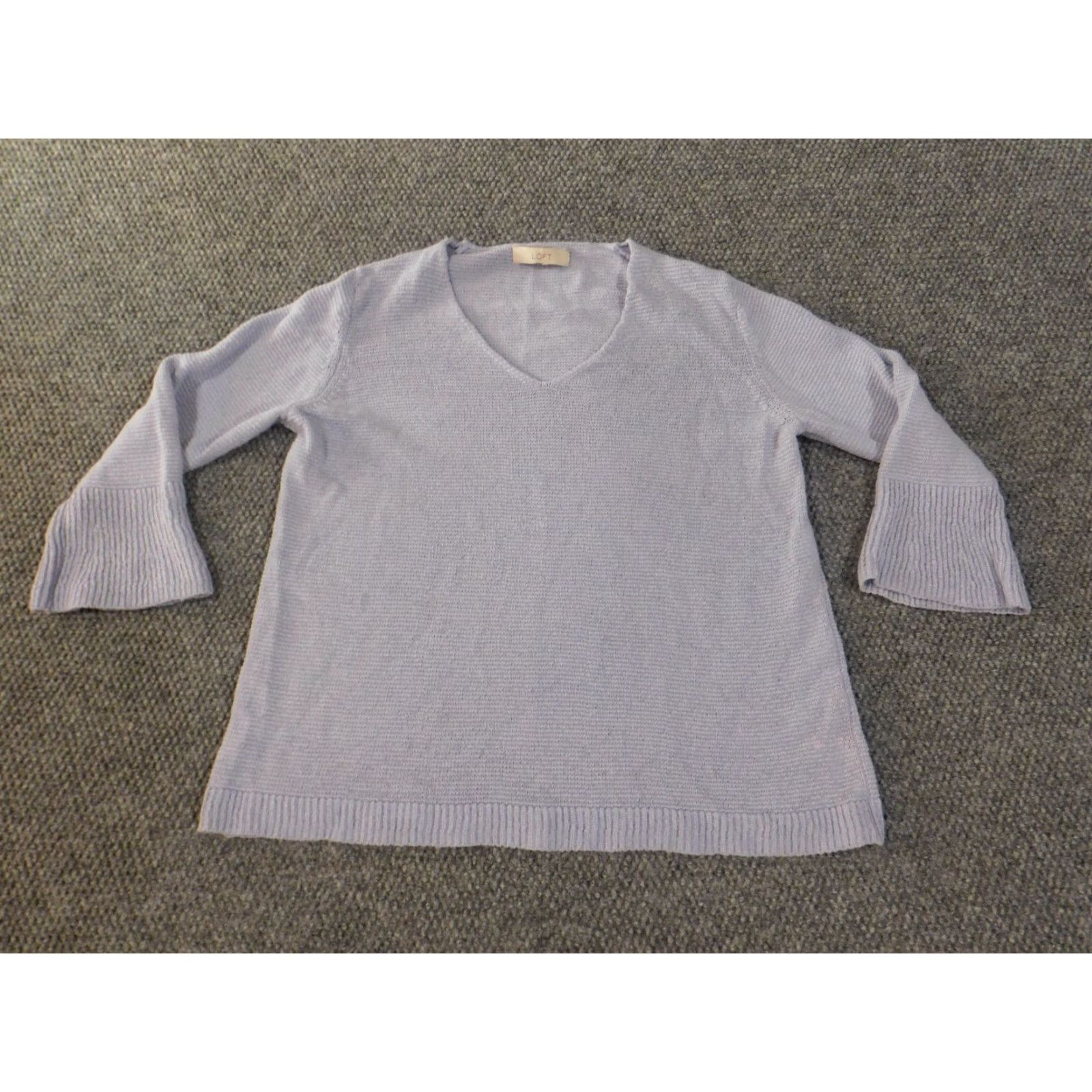 Loft LOFT Sweater Pullover Knit V-Neck Long Sleeve Women's Regular Large Purple Cotton Ramie Stretch Casual Modern Designer 90s (no) Size L / US 10 / IT 46 - 3 Thumbnail