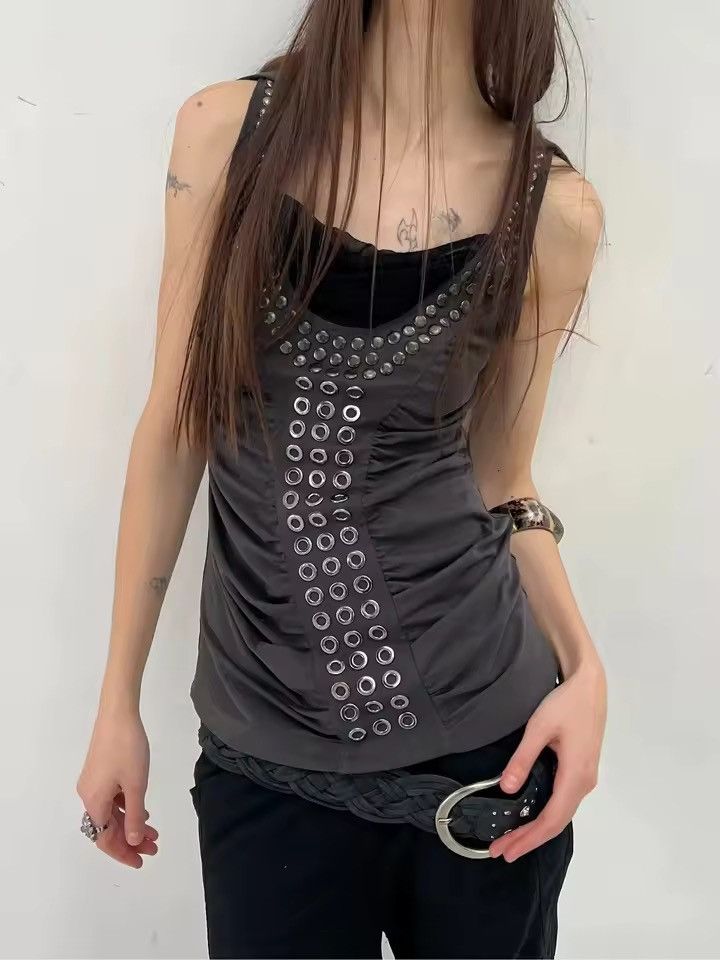 Vintage Y2K vintage style metal rivets trendy punk t shirt top Size M / US 6-8 / IT 42-44 - 1 Thumbnail