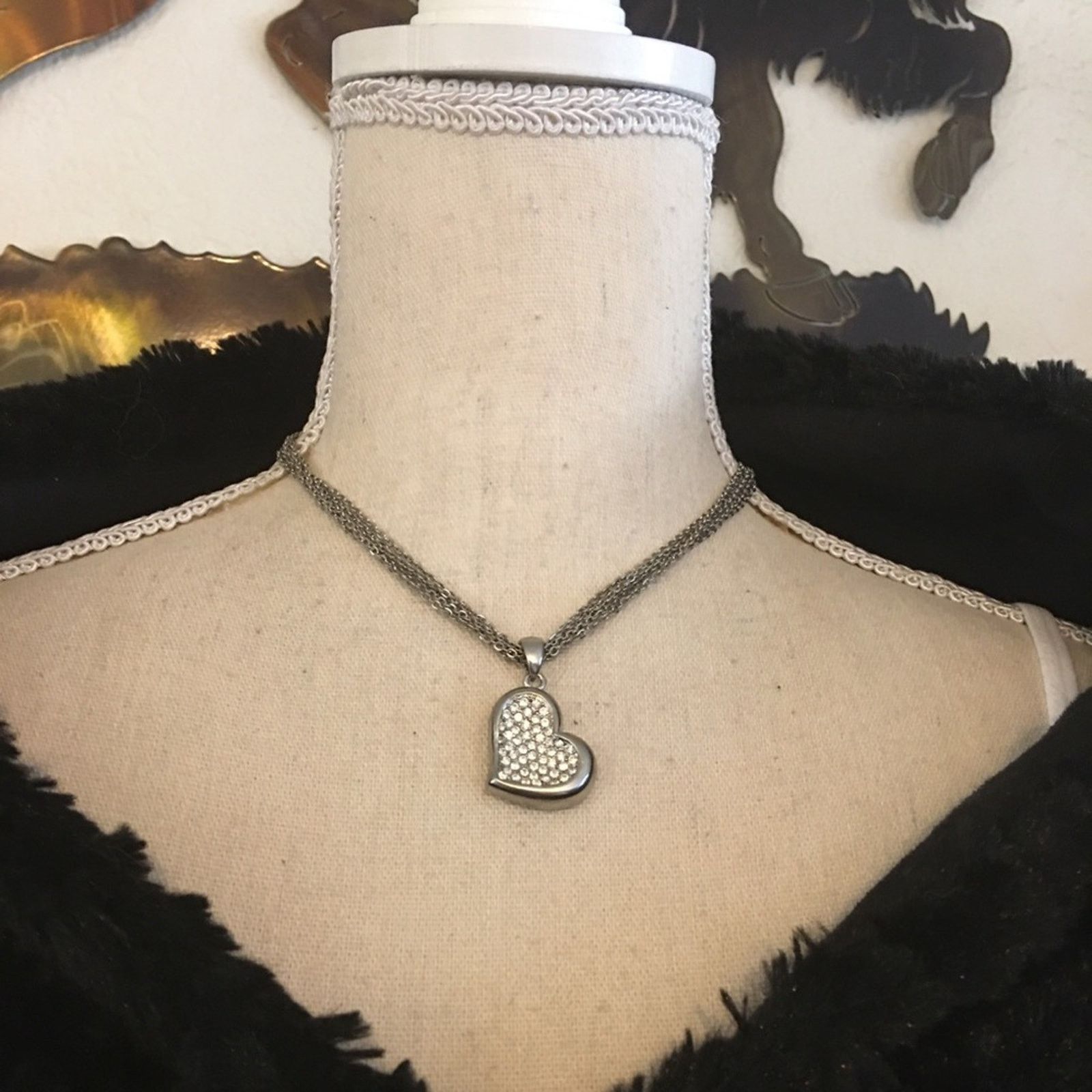 Jewelry Rhinestone pave heart multi strand chain necklace Size ONE SIZE - 1 Thumbnail