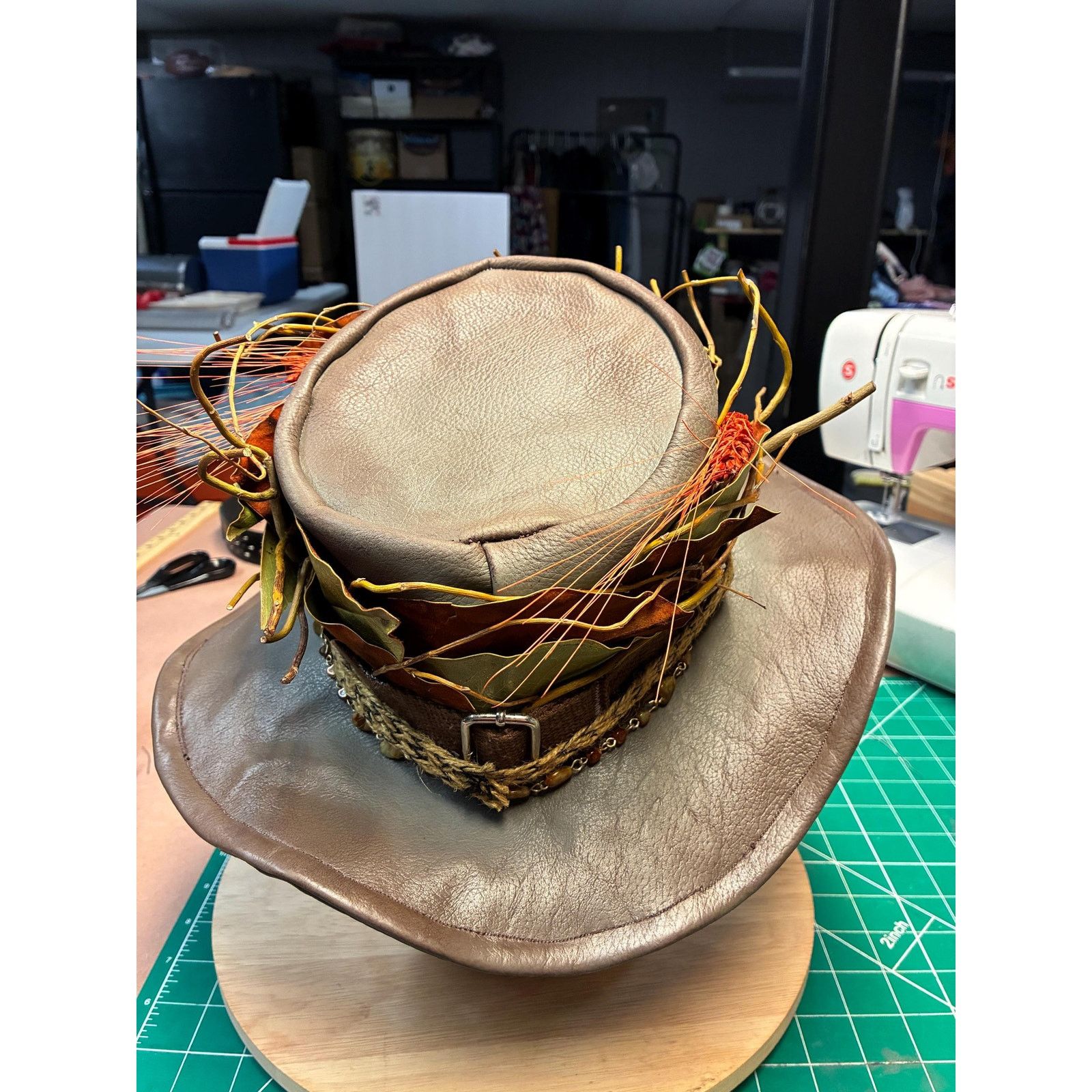 Other Handcrafted leather woodland wide brim hat – SaintArtPhilly Size ONE SIZE - 7 Thumbnail