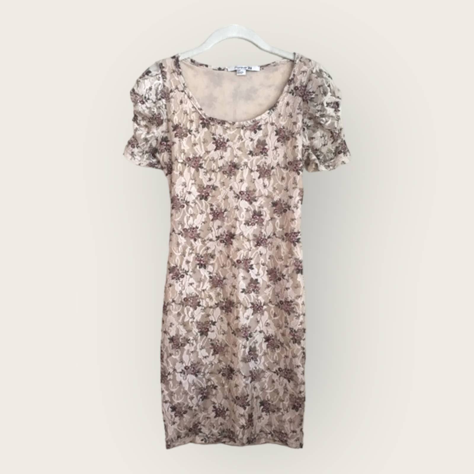 Forever 21 Forever 21 | Taupe Floral Lace Bodycon Dress | Medium Size M / US 6-8 / IT 42-44 - 2 Thumbnail