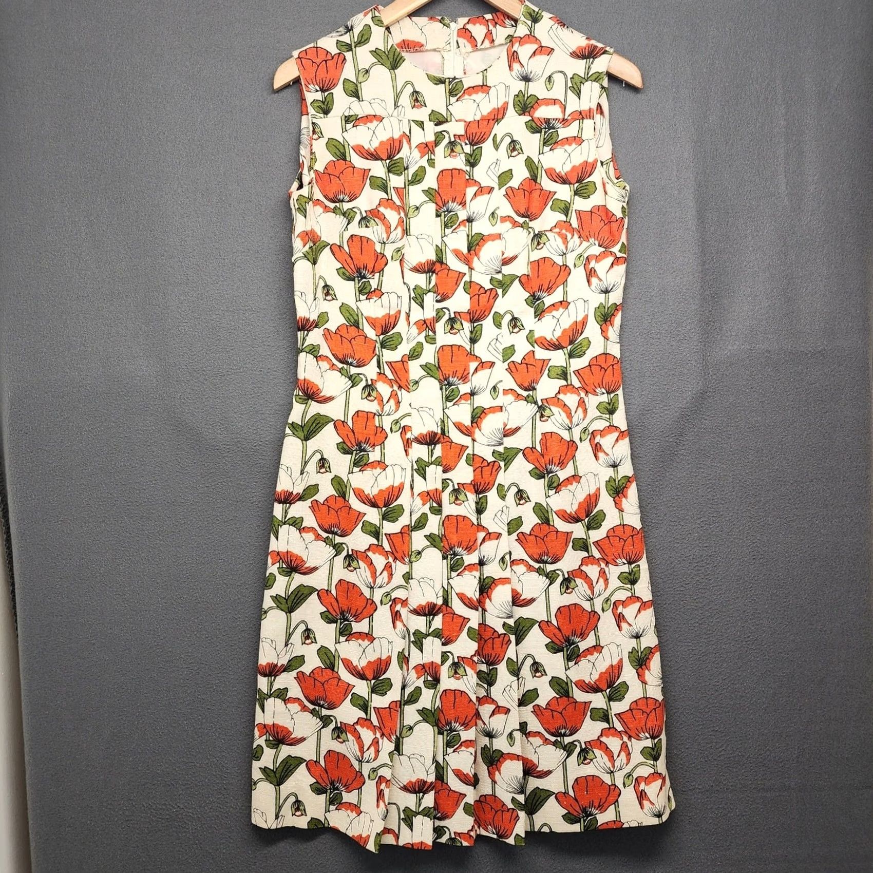 Vintage VINTAGE 60s Handmade Womens 2 Piece Dress Top Set Orange Floral Mod Pleat Belt S/M Womens Size S / US 4 / IT 40 - 5 Thumbnail