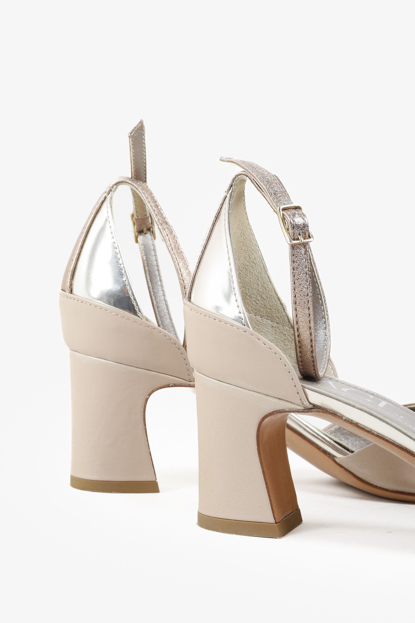 AGL AGL Beige Rose Gold Silver Ankle Strap Block Heels Size US 9.5 / IT 39.5 - 7 Thumbnail