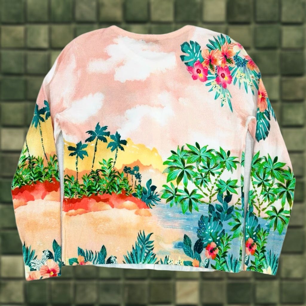 Talbots Talbots Cardigan Sweater Beach Landscape Print Multicolor 3/4 Sleeve V-Neck Petite Small Womens Size S / US 4 / IT 40 - 1 Thumbnail