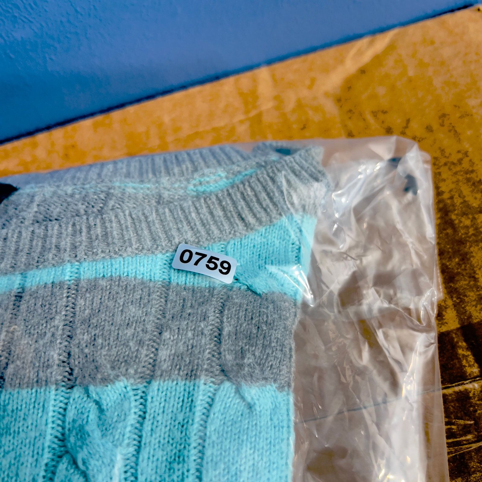 Robert Talbott Sweater Talbots Woman L 30% Lambswool Cable Teal Grey Stripe Size L / US 10 / IT 46 - 10 Thumbnail