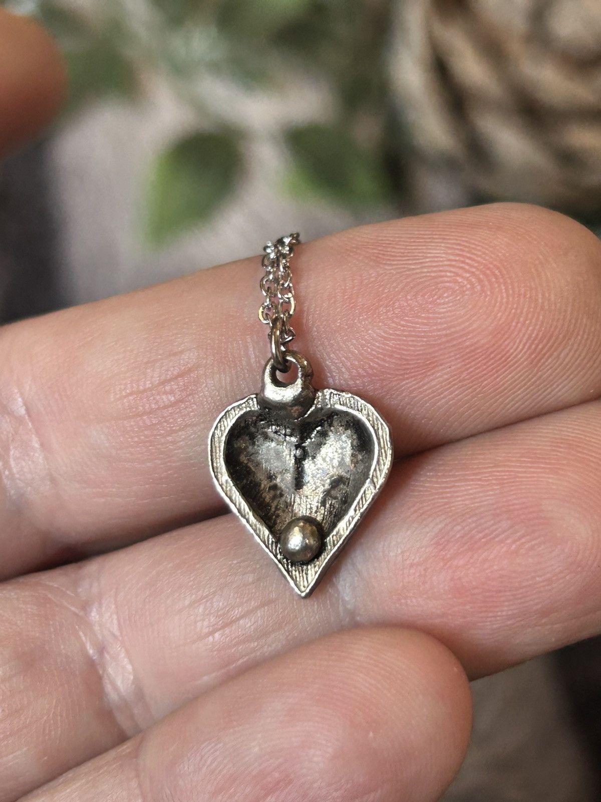 Handmade Handcrafted vintage textured heart pendant on chain necklace Size ONE SIZE - 7 Thumbnail