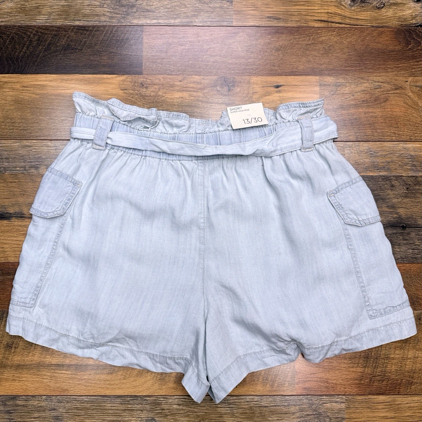 Vintage Indigo Rein Paperbag Shorts Womens 13 / 30 Blue Belt High Rise New Size 34" / US 12 / IT 48 - 2 Thumbnail